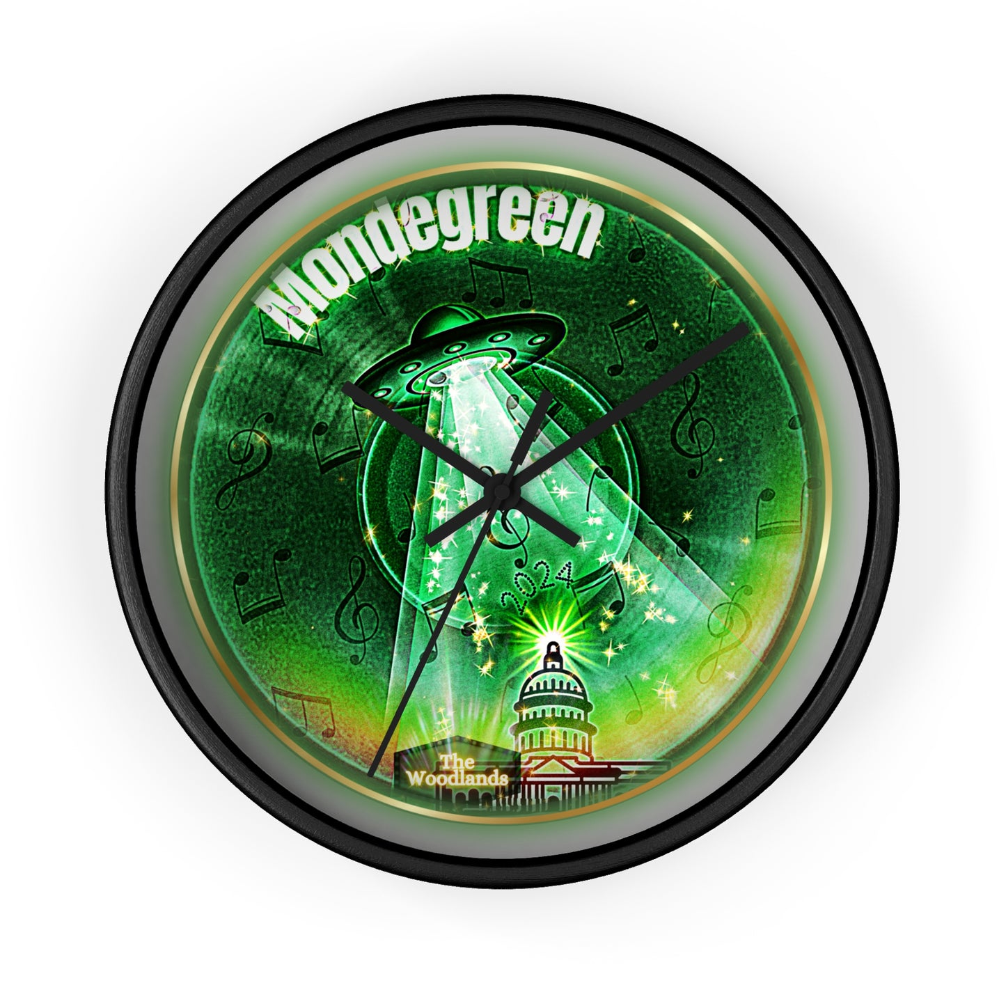 Lumpy Wall Clock - "Close Encounters of the Delaware Kind" - variant 2 - vivid green donut w/light gray background