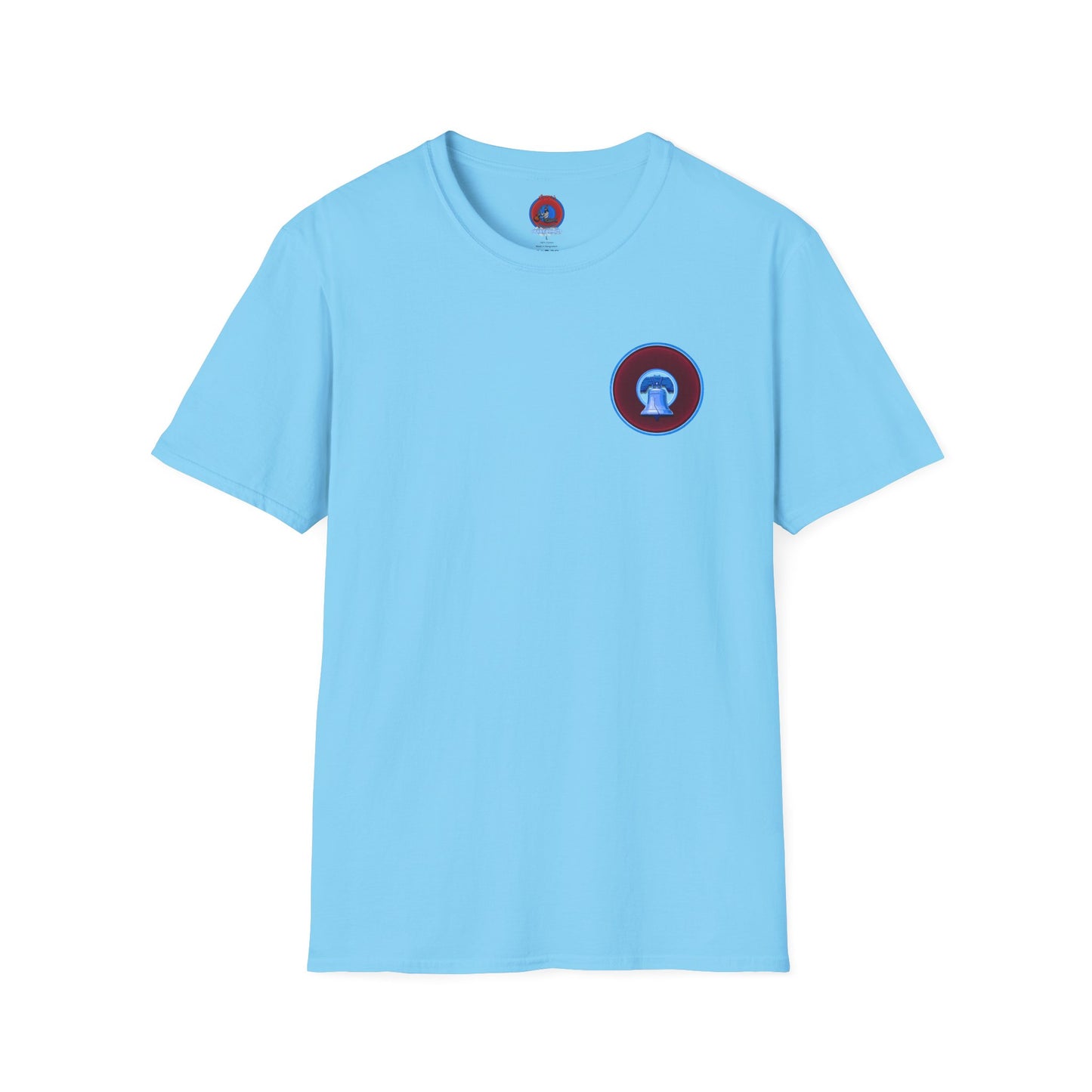 Classic Donut Tee - Unisex Soft-Style - "Brotherly Donuts Jawn" - vivid dark purple-red/light blue donut