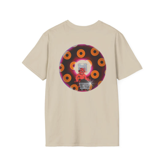 Classic Donut Tee - Unisex Soft-Style - "Every 46th Day Tee Shirt" - paradoxical dark magenta/orange donut