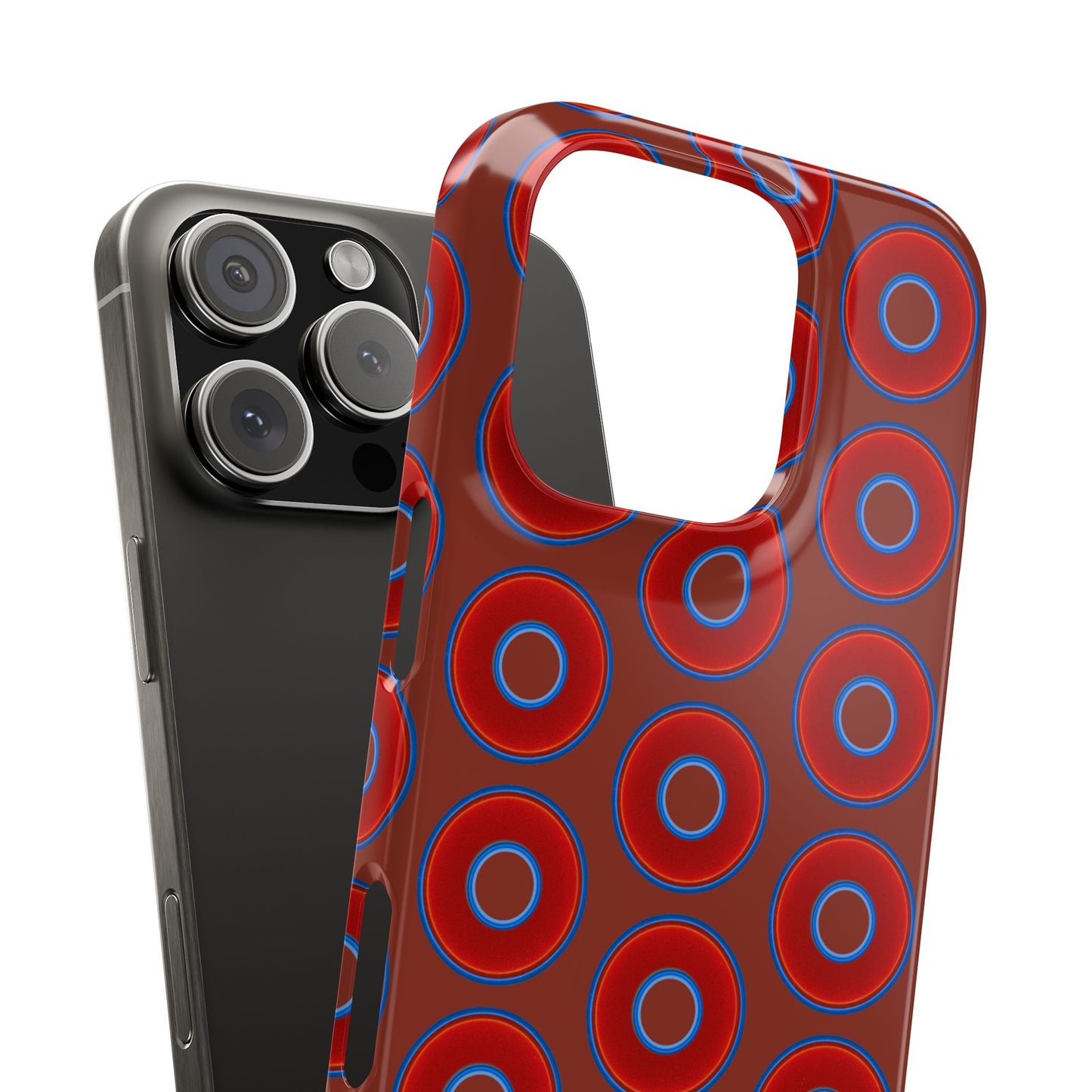 Lumpy Donut Snap Case - red vivid donut print w/burnt umber background