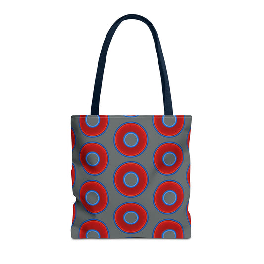 Lumpy Beach/Tote Bag - red vivid donuts w/dark gray background
