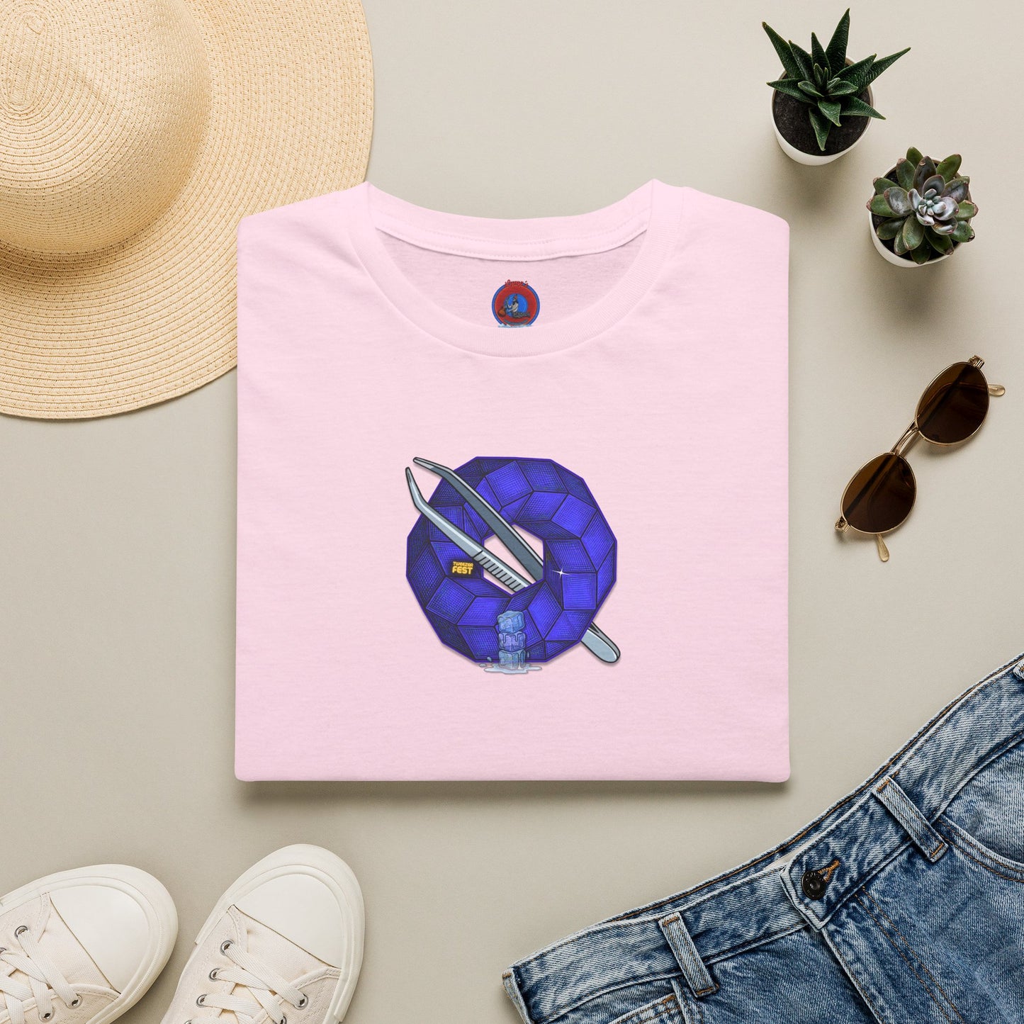 Classic Donut Tee - Unisex Soft-Style - "The Teasing Donut" - rustic dark royal blue cubed donut