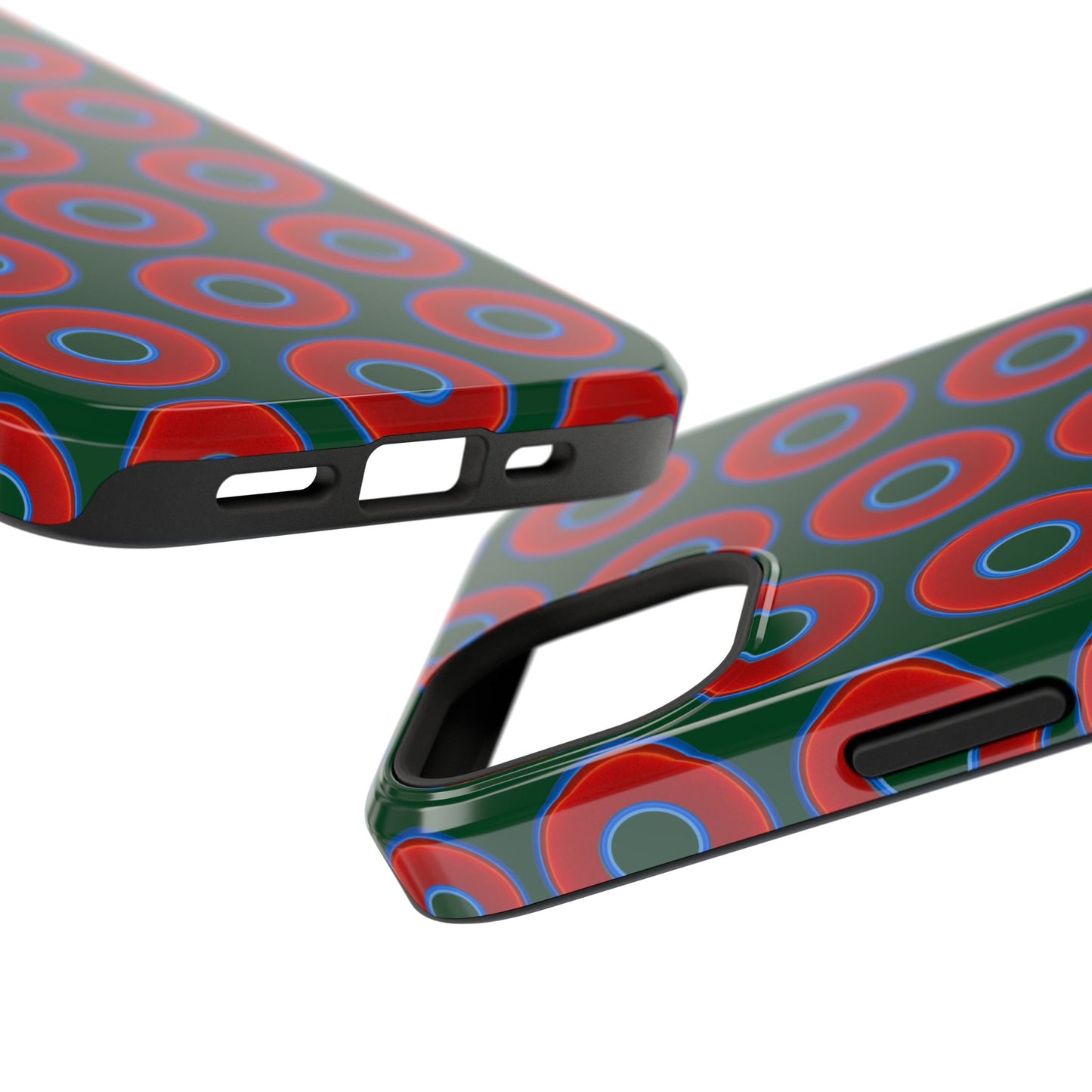 Impact-Resistant Lumpy Donut Case - red vivid donut print w/dark pond green background