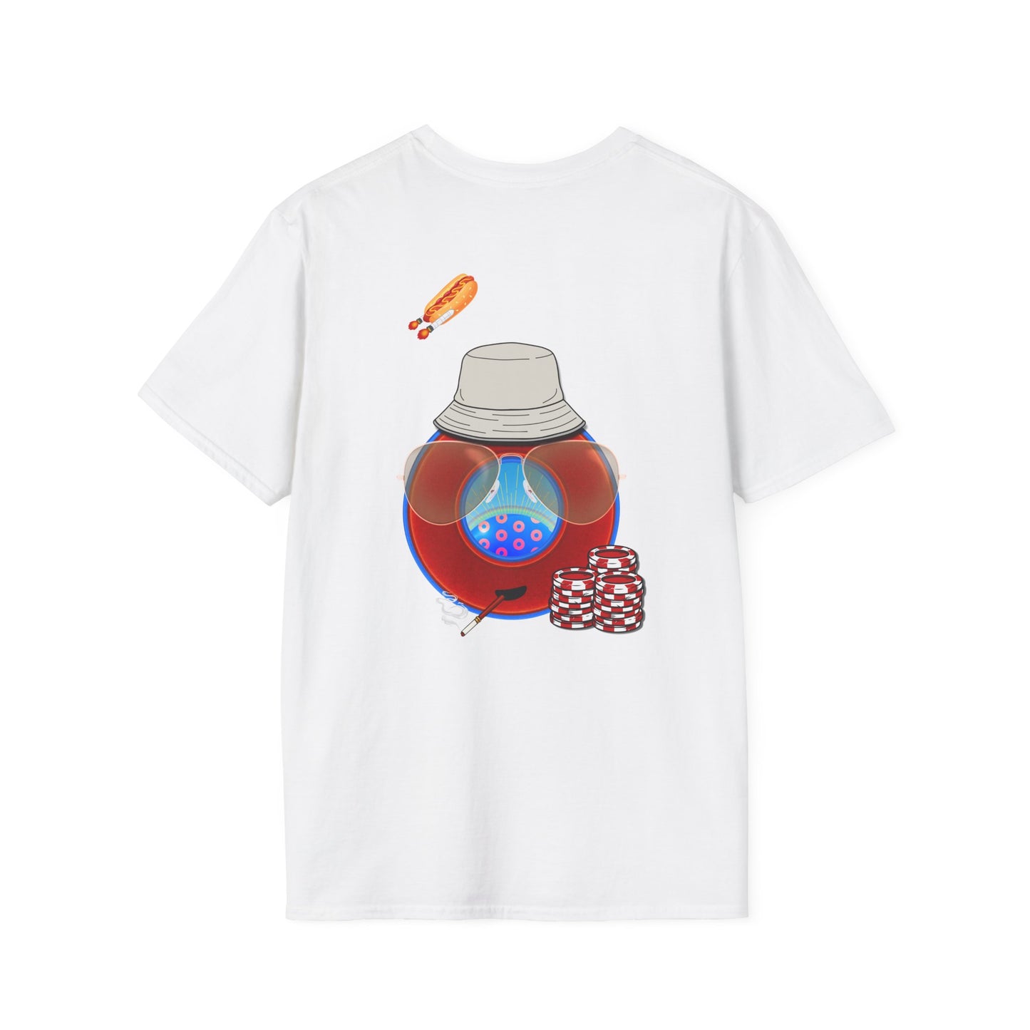 Classic Donut Tee - Unisex Soft-Style - "Gonzo Donut - Fear & Loathing in Gamehendge" -  vivid red donut w/raw dogger - variant 6