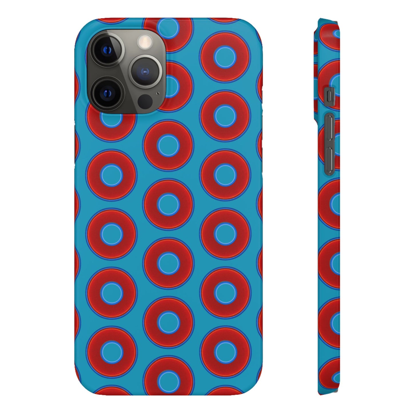 Lumpy Donut Snap Case - red vivid donut print w/aquamarine blue background