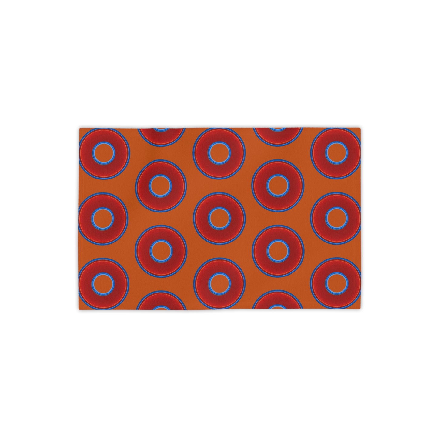 Lumpy Donut Towels - vivid red donuts w/dark orange background