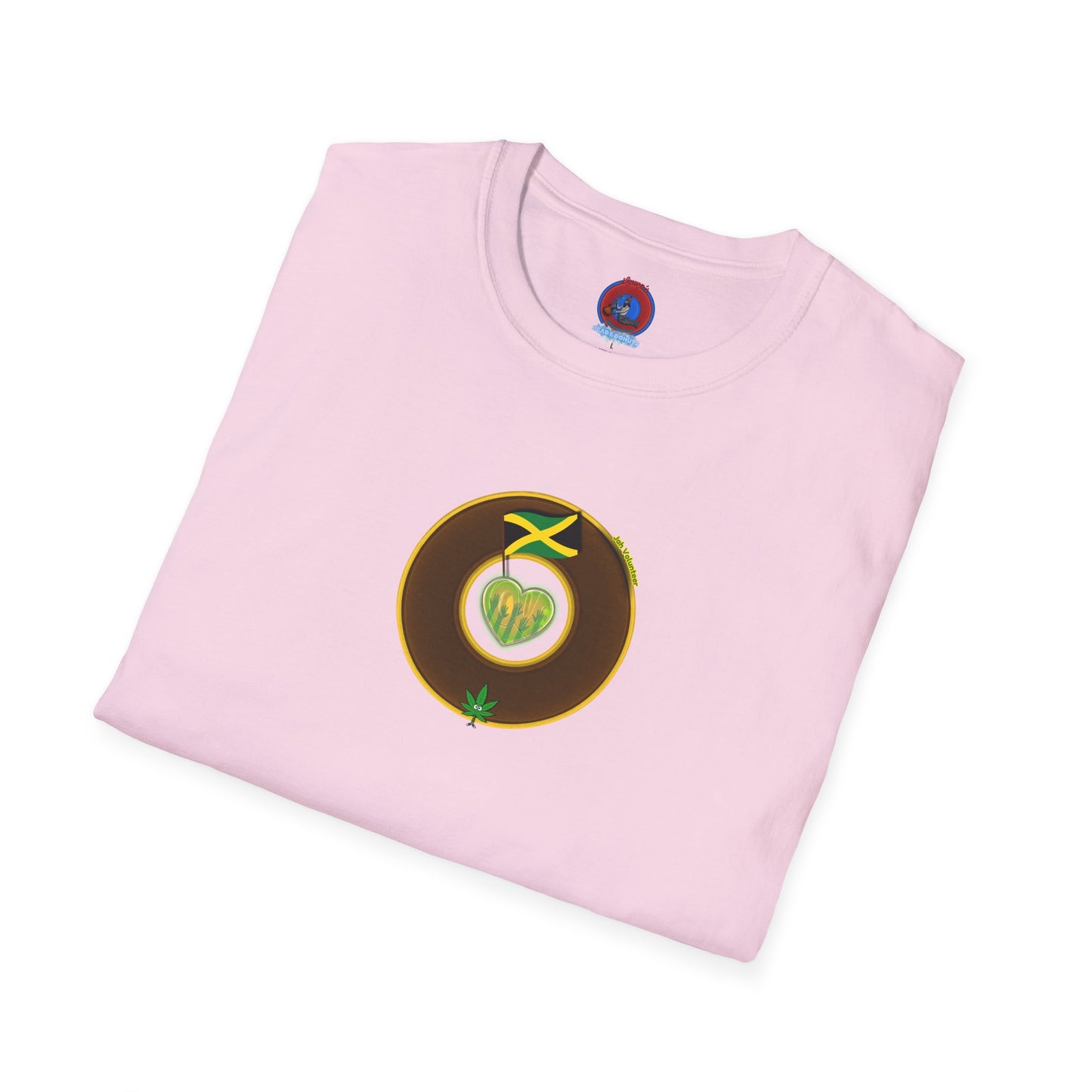 Classic Donut Tee - Unisex Soft-Style - "Jah Volunteers Protect Jah Love... and donuts!" - vivid brown/gold donut