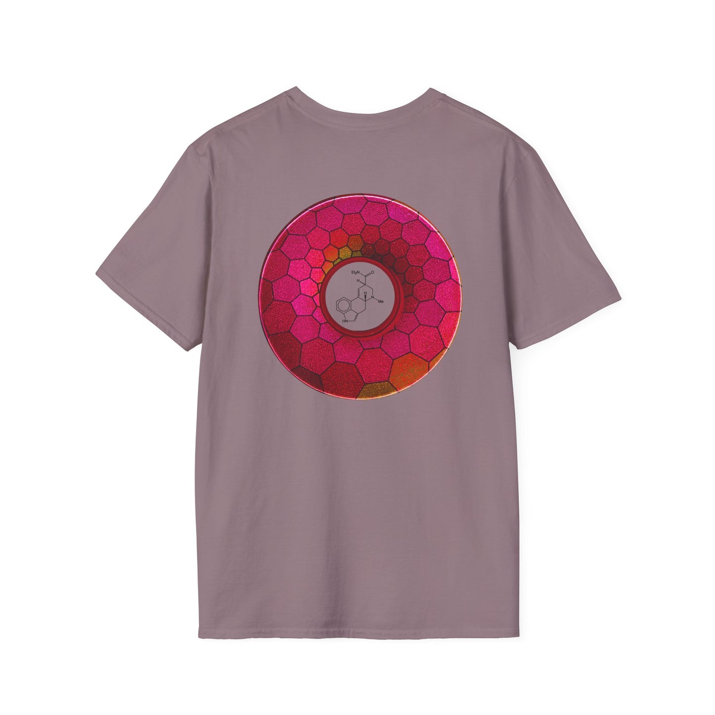 Classic Donut Tee - Unisex Soft-Style - "Dr. Albert Hofmann's Favorite Donut" - series 1.0  - variant 2 - magenta hexadonut