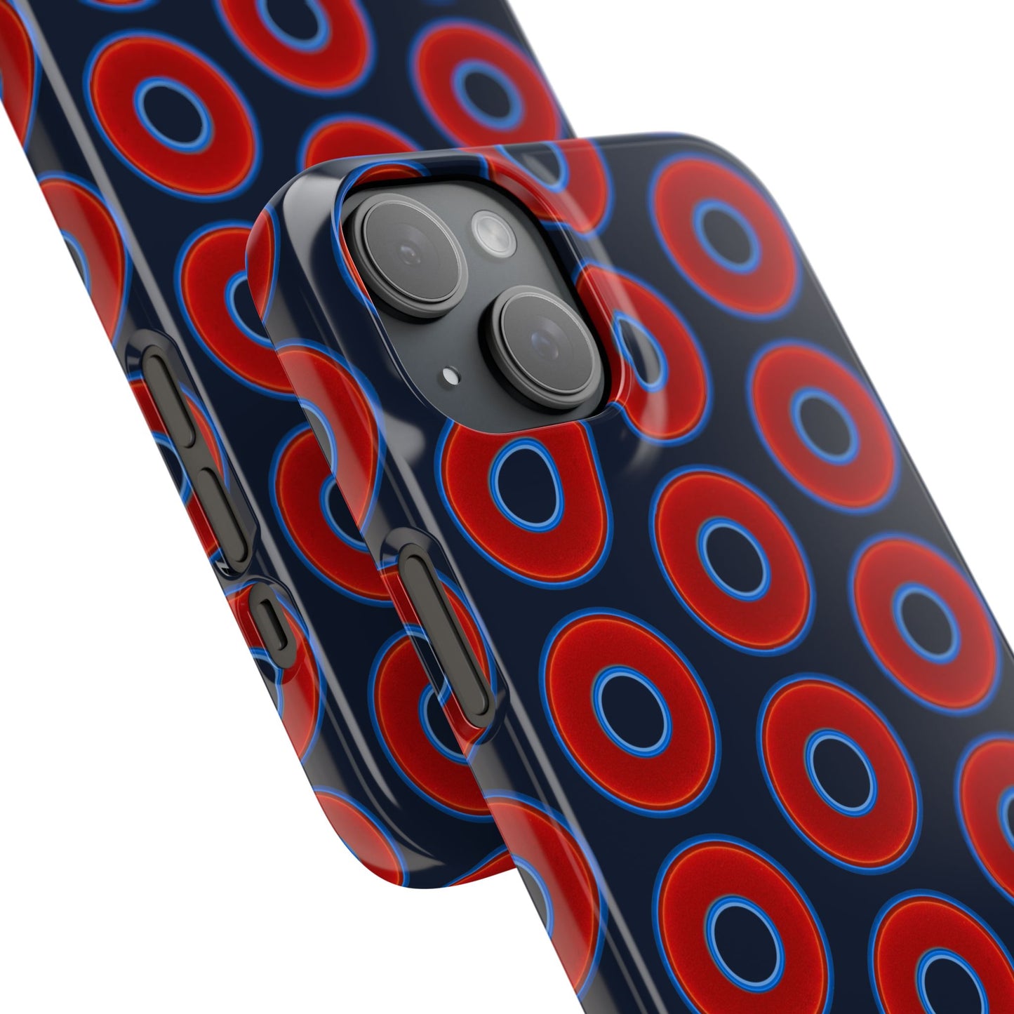 Lumpy Donut Snap Case - red vivid donut print w/midnight teal blue background