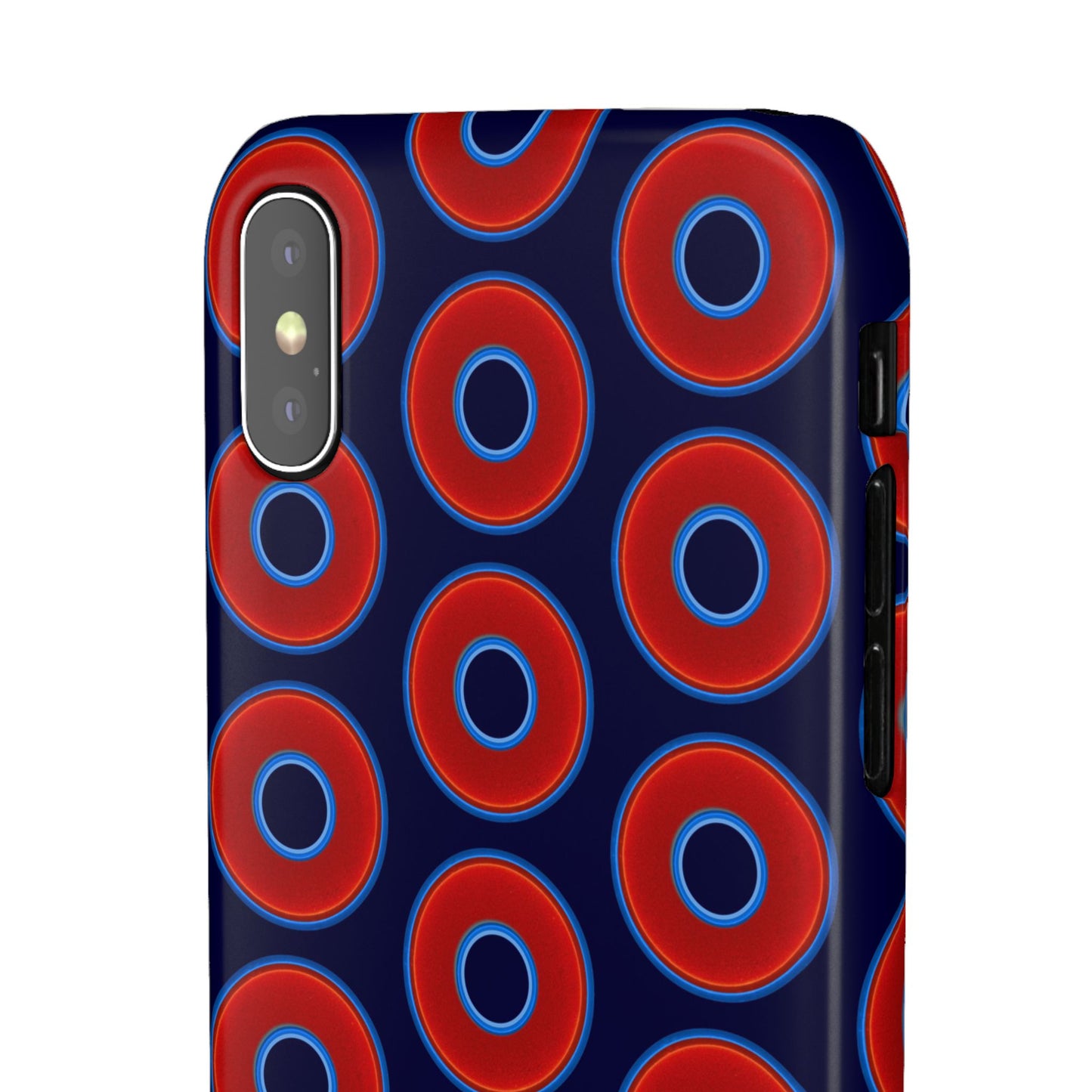 Lumpy Donut Snap Case - red vivid donut print w/midnight blue background