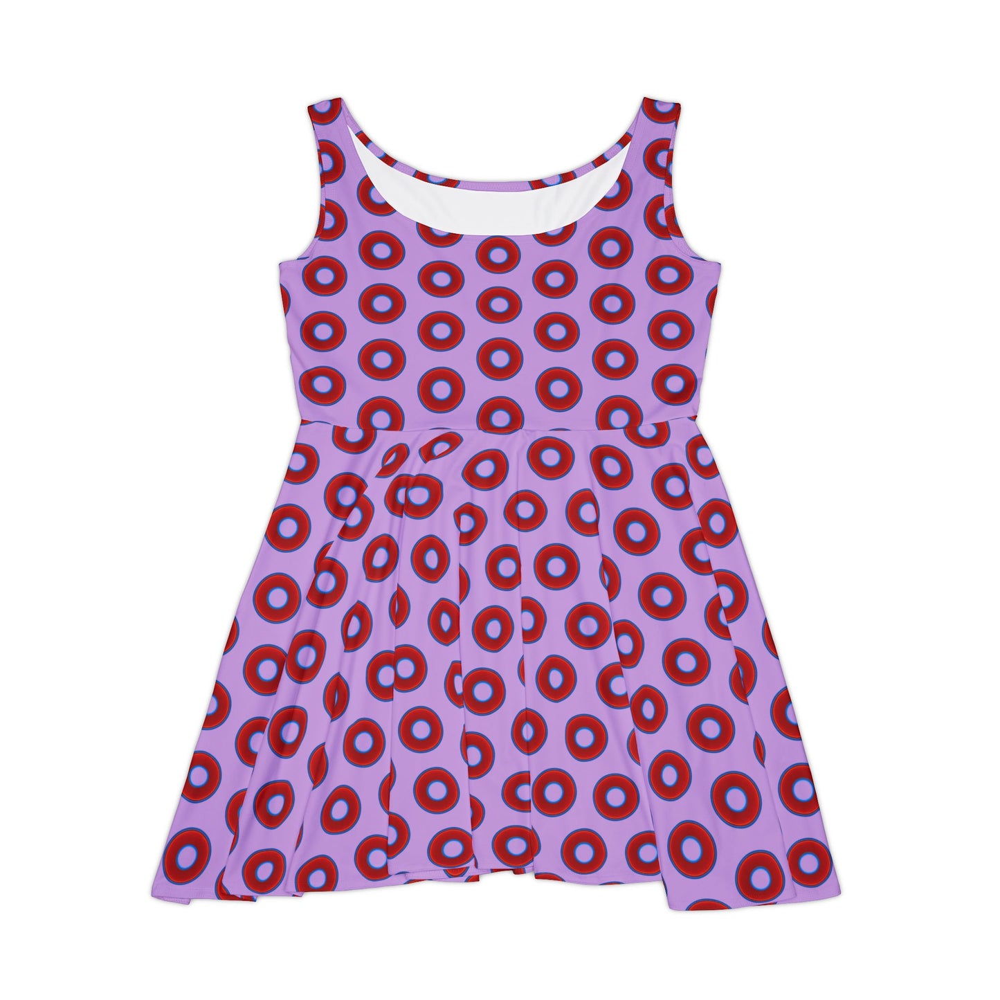 Women's Skater Donut Dress - vivid red donut print w/pale magenta background