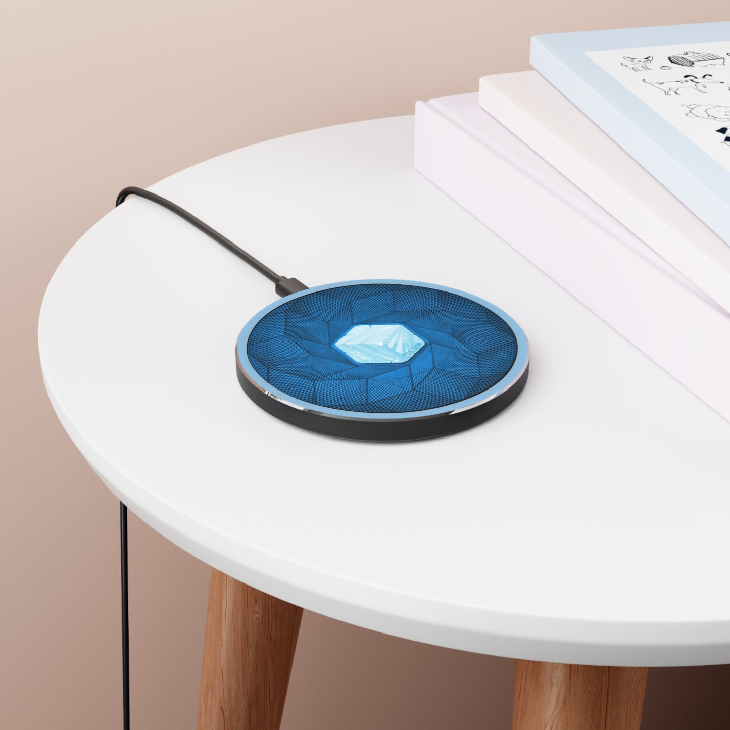 The Flow - Wireless Lumpy Donut Chargers - "It's Ice... Cube's Wireless Donut Charger" - blue cubed donut w/sky blue background - variant 2