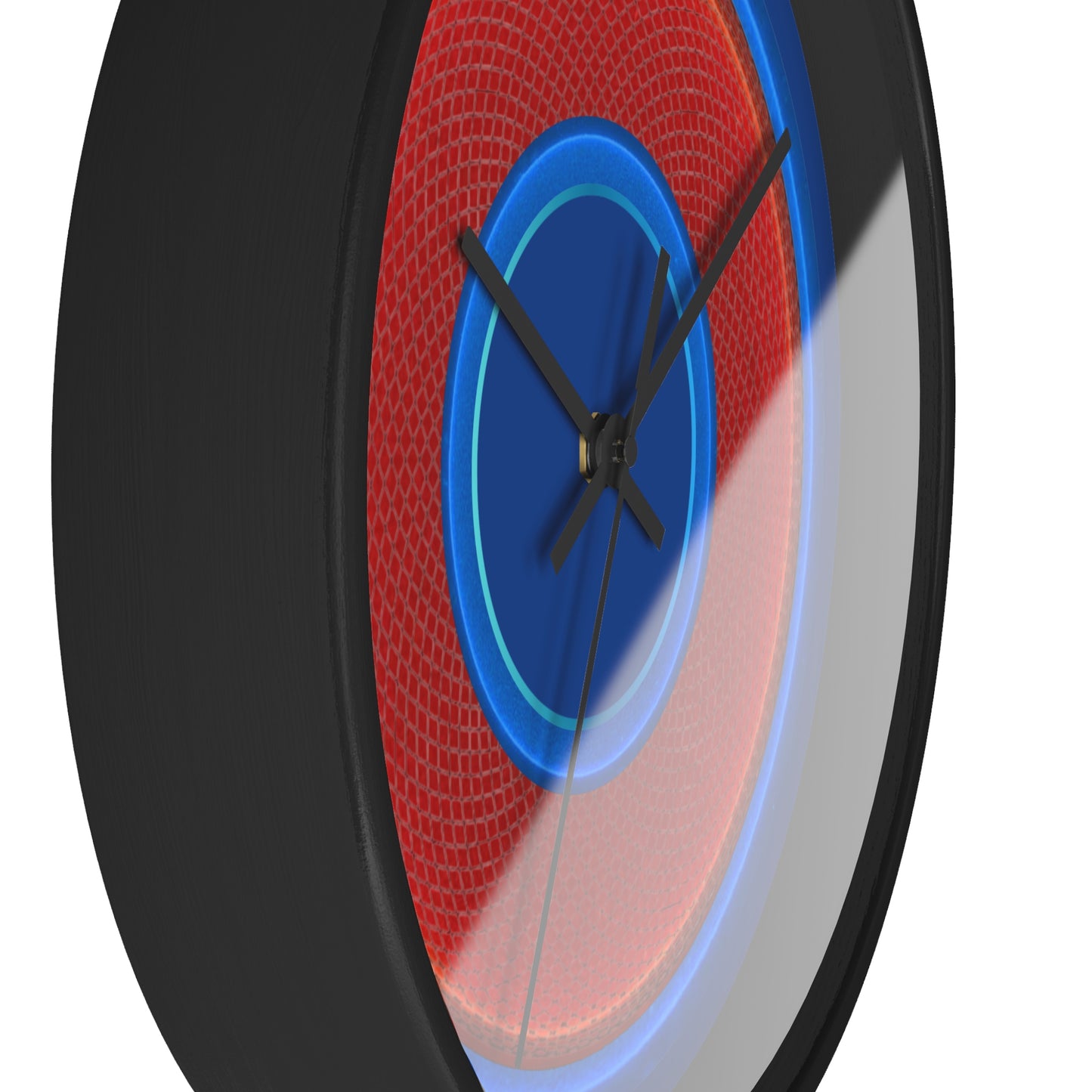 Lumpy Wall Clock - red rustic donut w/light blue edging - variant 2 w/dark blue background