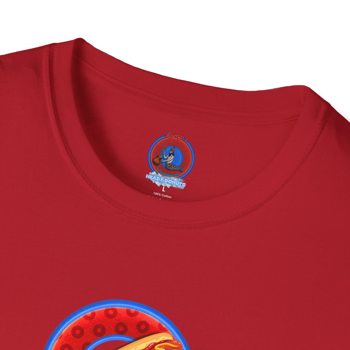Classic Donut Tee - Unisex Soft-Style - "Viva Las Vegas Donut" -  red paradox donut w/raw dogger - variant 2
