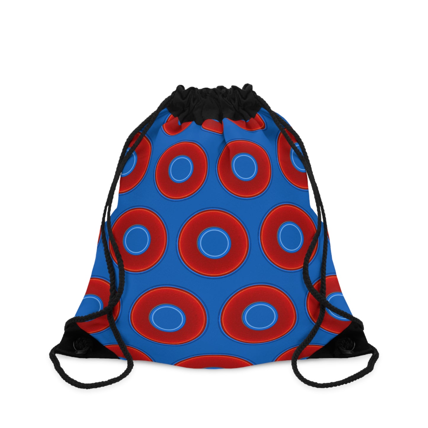 Lumpy Donut Drawstring Bag - red vivid donuts print w/dark royal blue background
