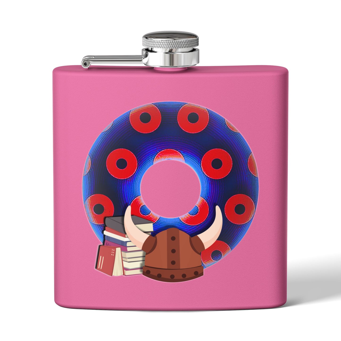 Lump's Donut Flask 6 oz -  "Vlad's Impaling Flask" - blue/red blimpy paradox donut - [*w/your choice of 5 backgrounds]