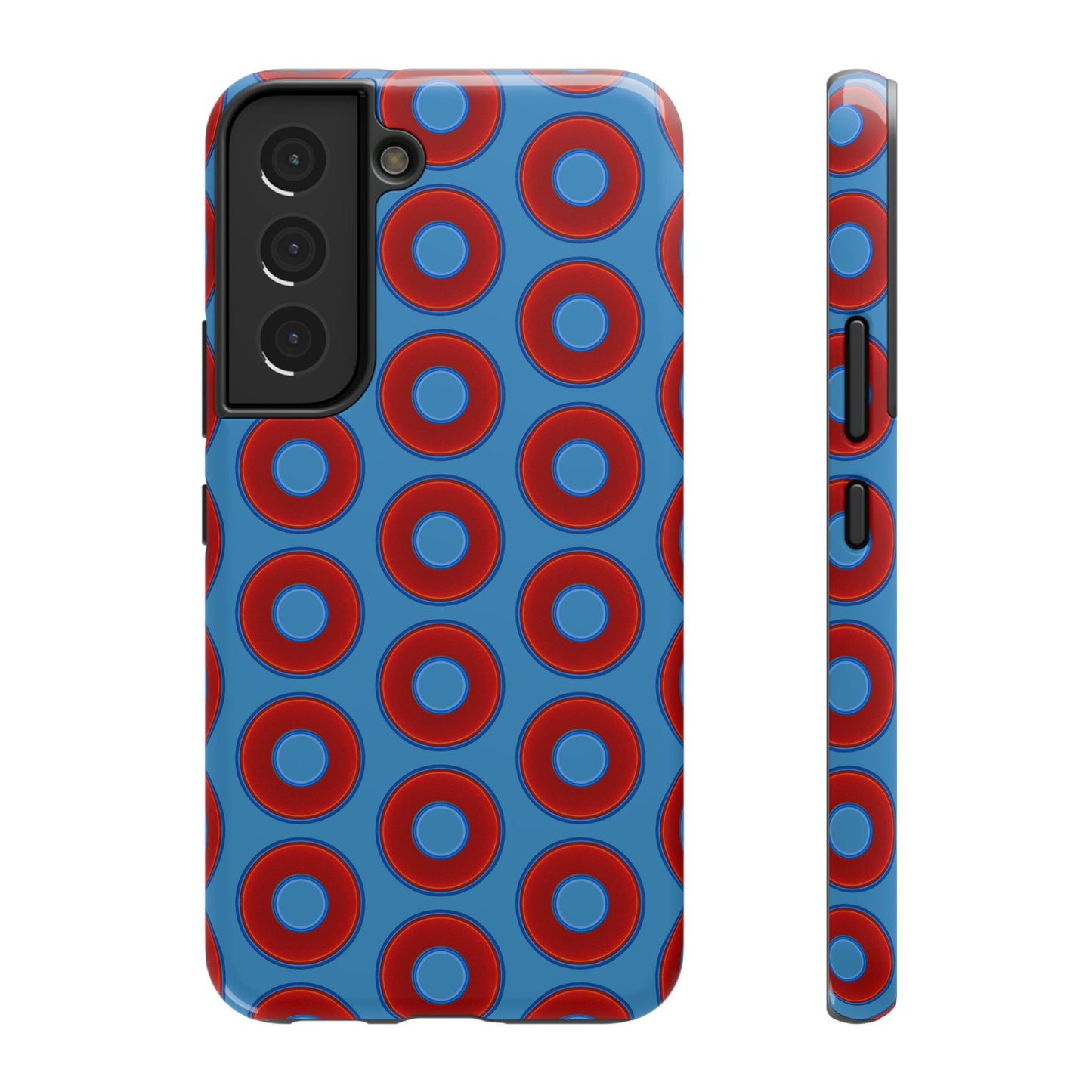 Impact-Resistant Lumpy Donut Case - red vivid donut print w/light steel blue background