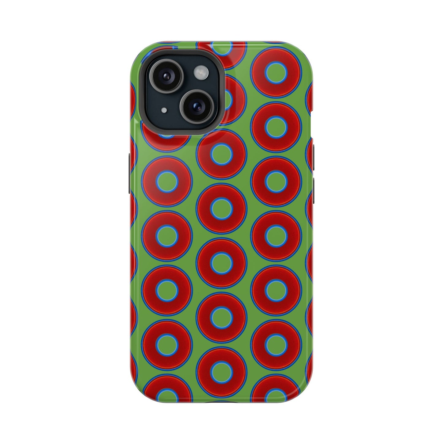 Magnetic Tough Donut Case - red vivid donut print w/light green background