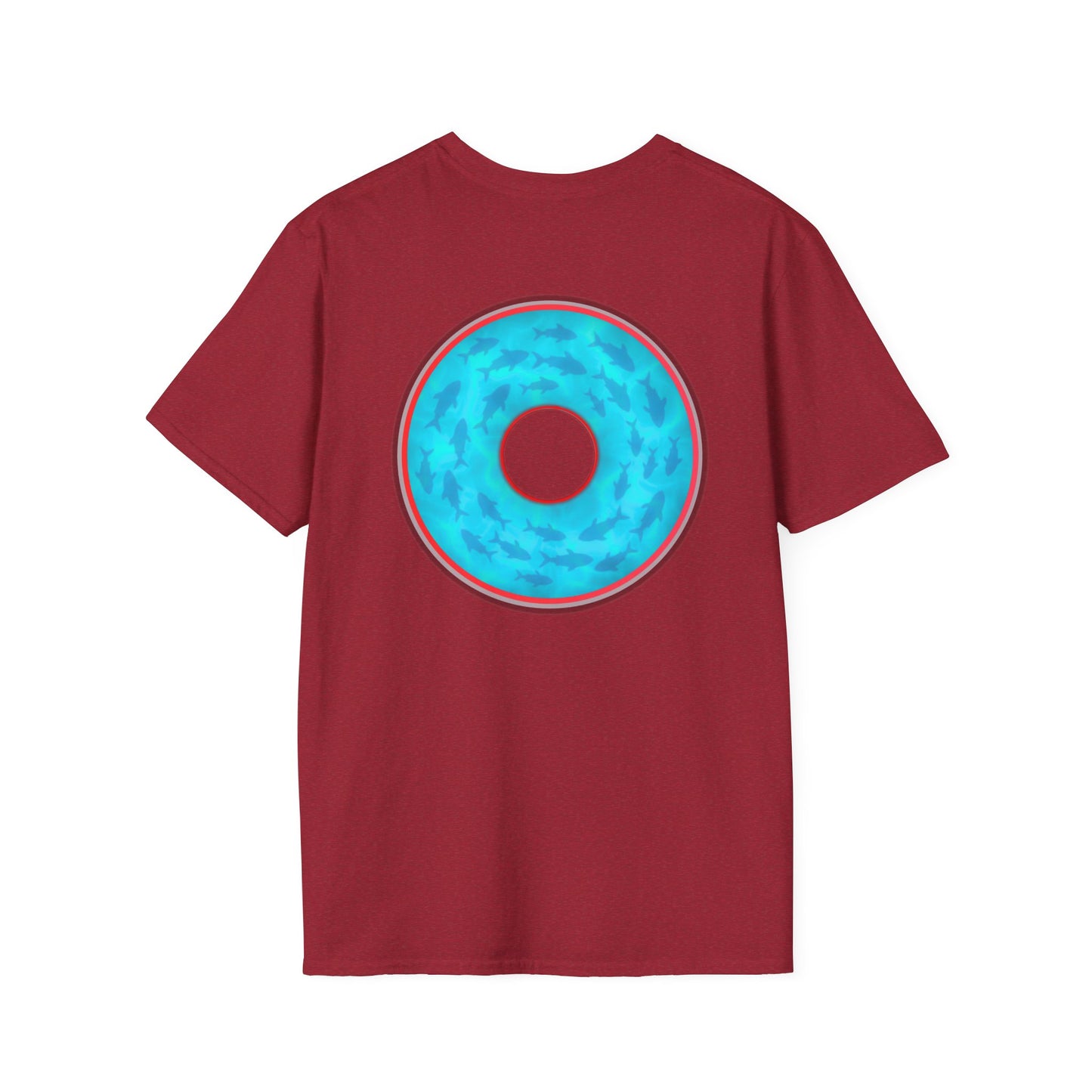 Classic Donut Tee - Unisex Soft-Style - "Skoolie of Phishies" - vivid sea donut - w/light blue water - variant 1
