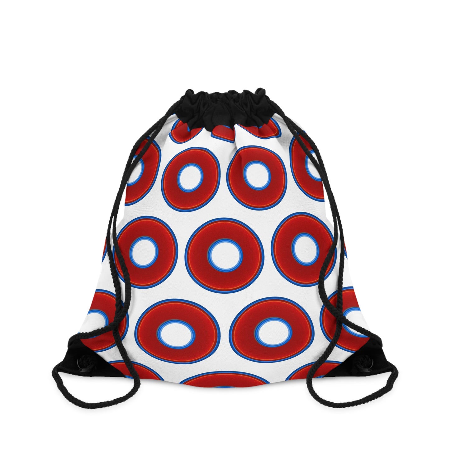 Lumpy Donut Drawstring Bag - red vivid donuts print w/white background