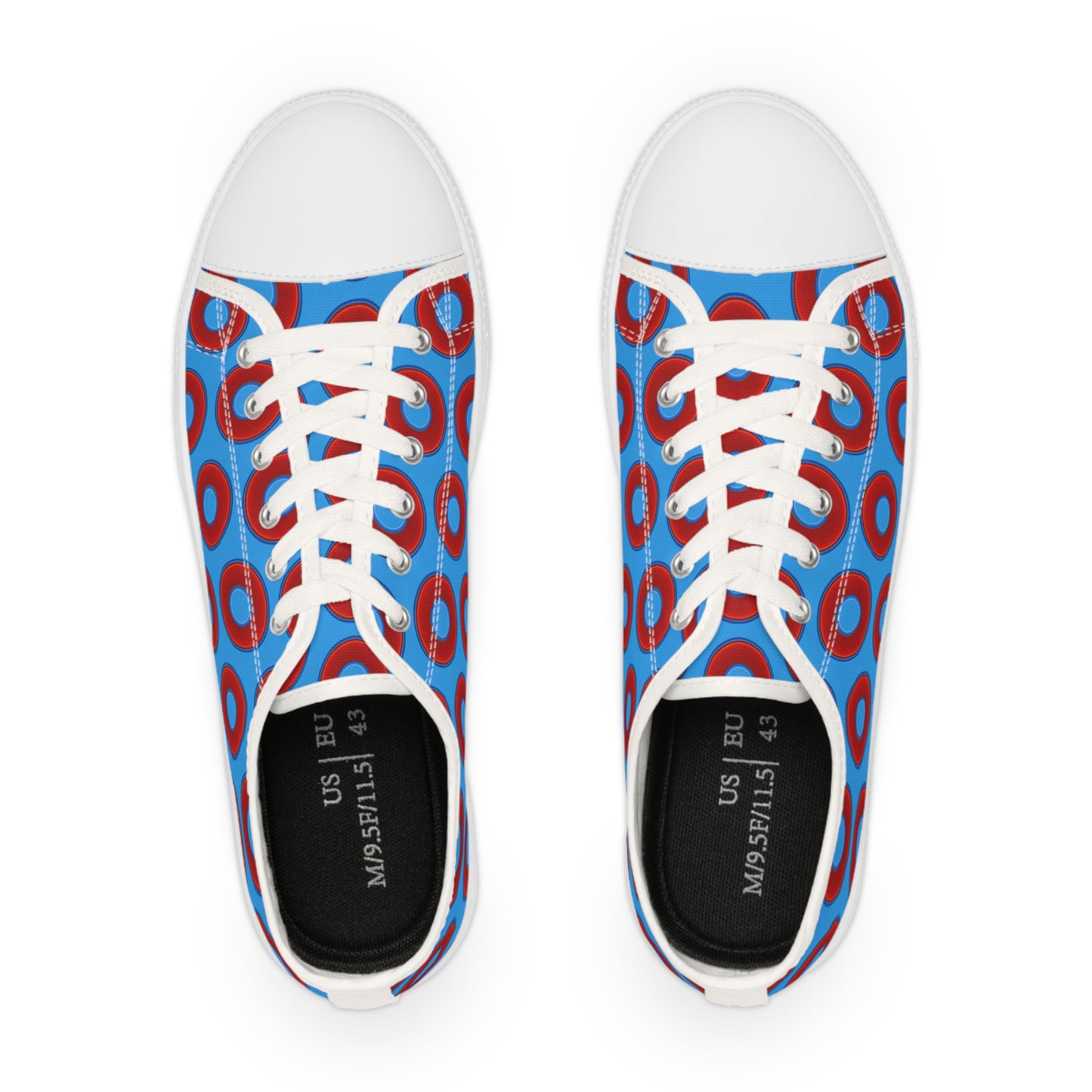 Men's - Low Top Chuck Taylors - large vivid red donut print w/sky royal blue background