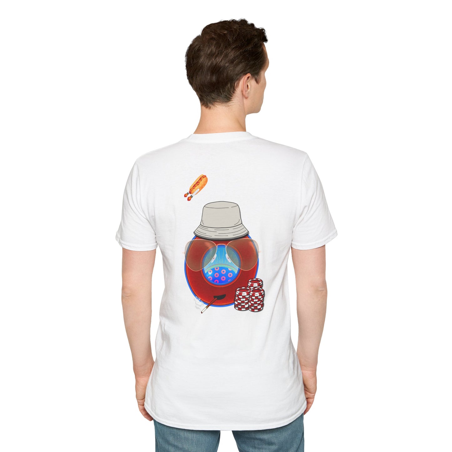 Classic Donut Tee - Unisex Soft-Style - "Gonzo Donut - Fear & Loathing in Gamehendge" -  vivid red donut w/raw dogger - variant 6