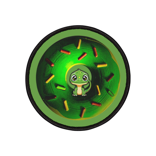 Iron-On Donut Patch - "Little Baby Rutherford" green donut w/sprinkles