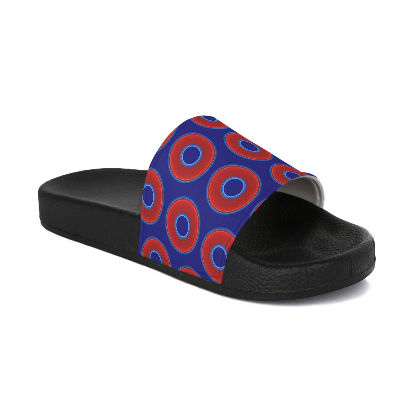 Men's Lumpy Sandals - slip-ons - red vivid donuts w/vivid navy blue background