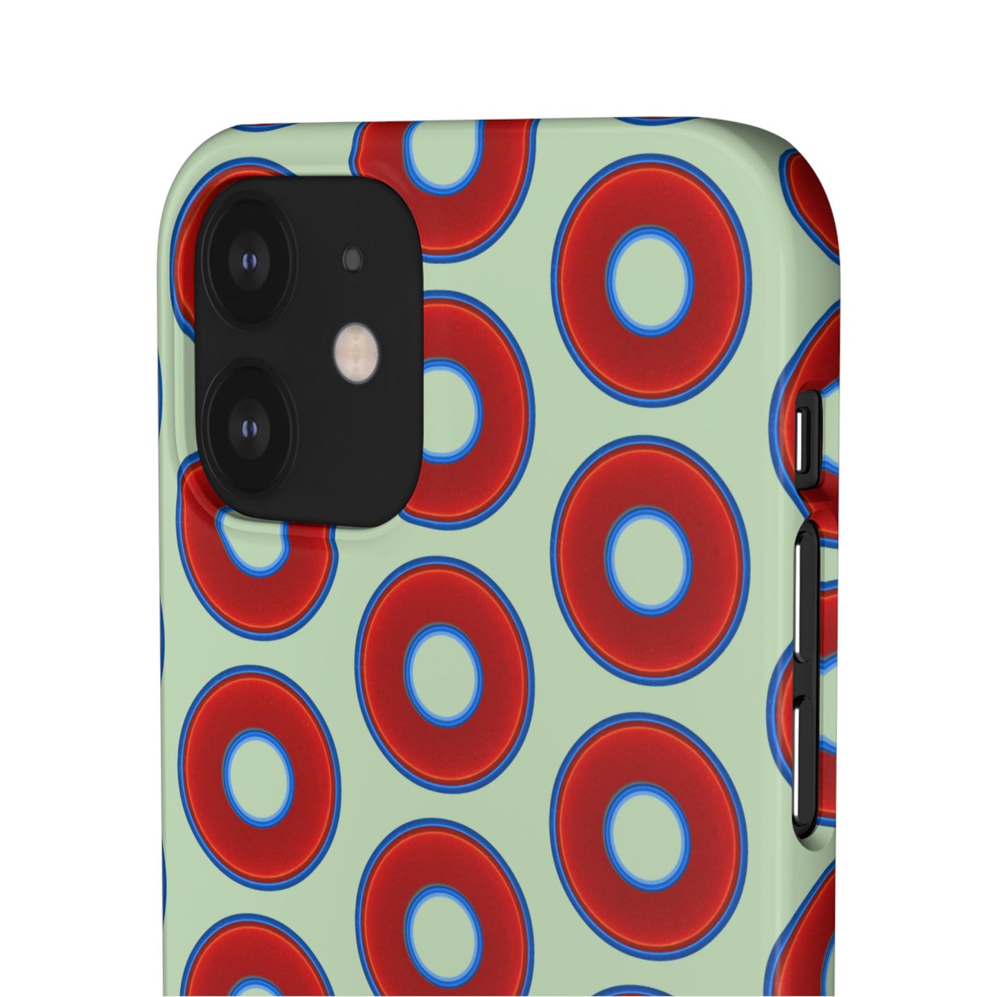 Lumpy Donut Snap Case - red vivid donut print w/seafoam green background