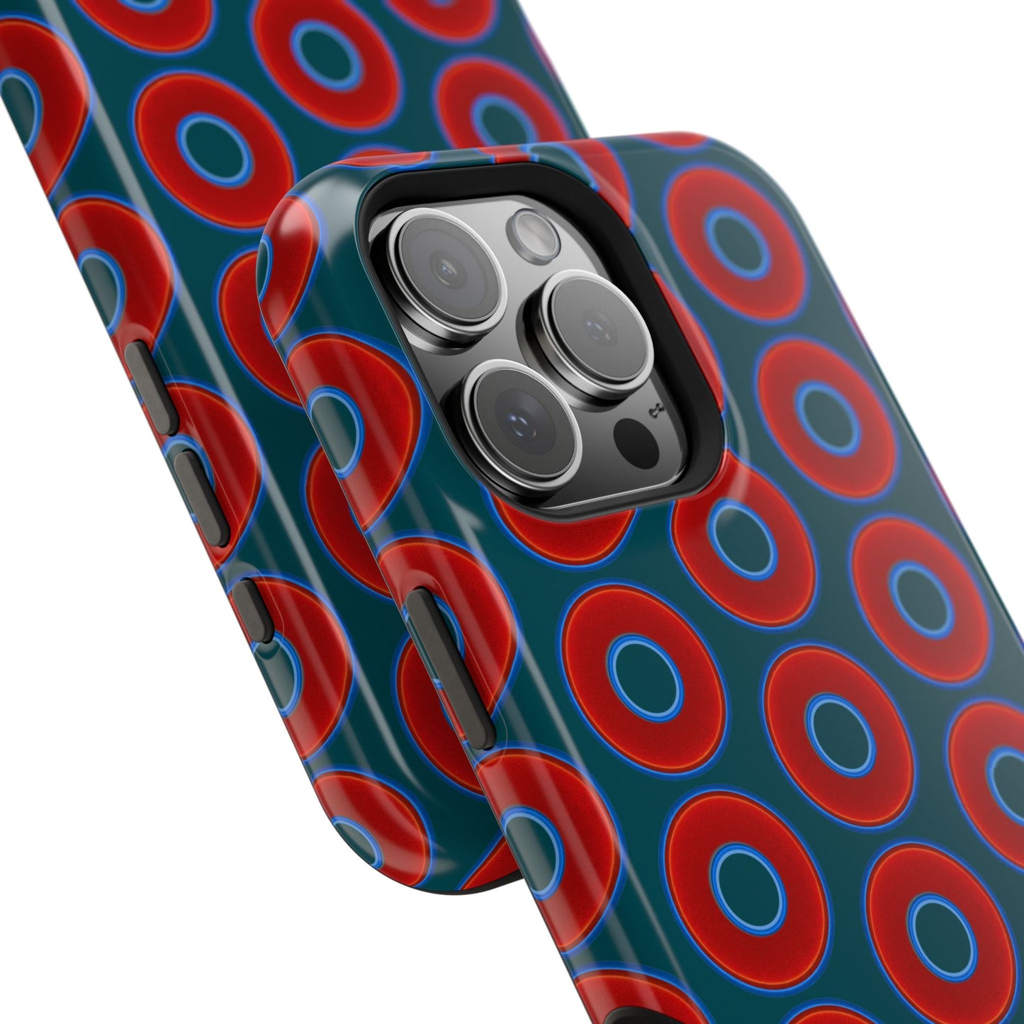 Magnetic Tough Donut Case - red vivid donut print w/midnight green background