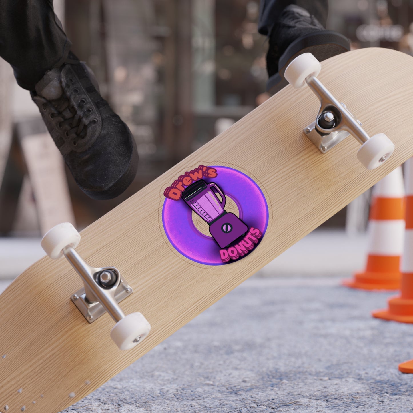 Donut Bumper/Outdoor Sticker - "Drew's Donuts" - series 1.0 - purple donut - [Die-Cut] 6"x 6"