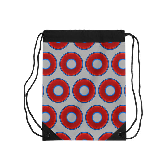 Lumpy Donut Drawstring Bag - red vivid donuts print w/light gray background