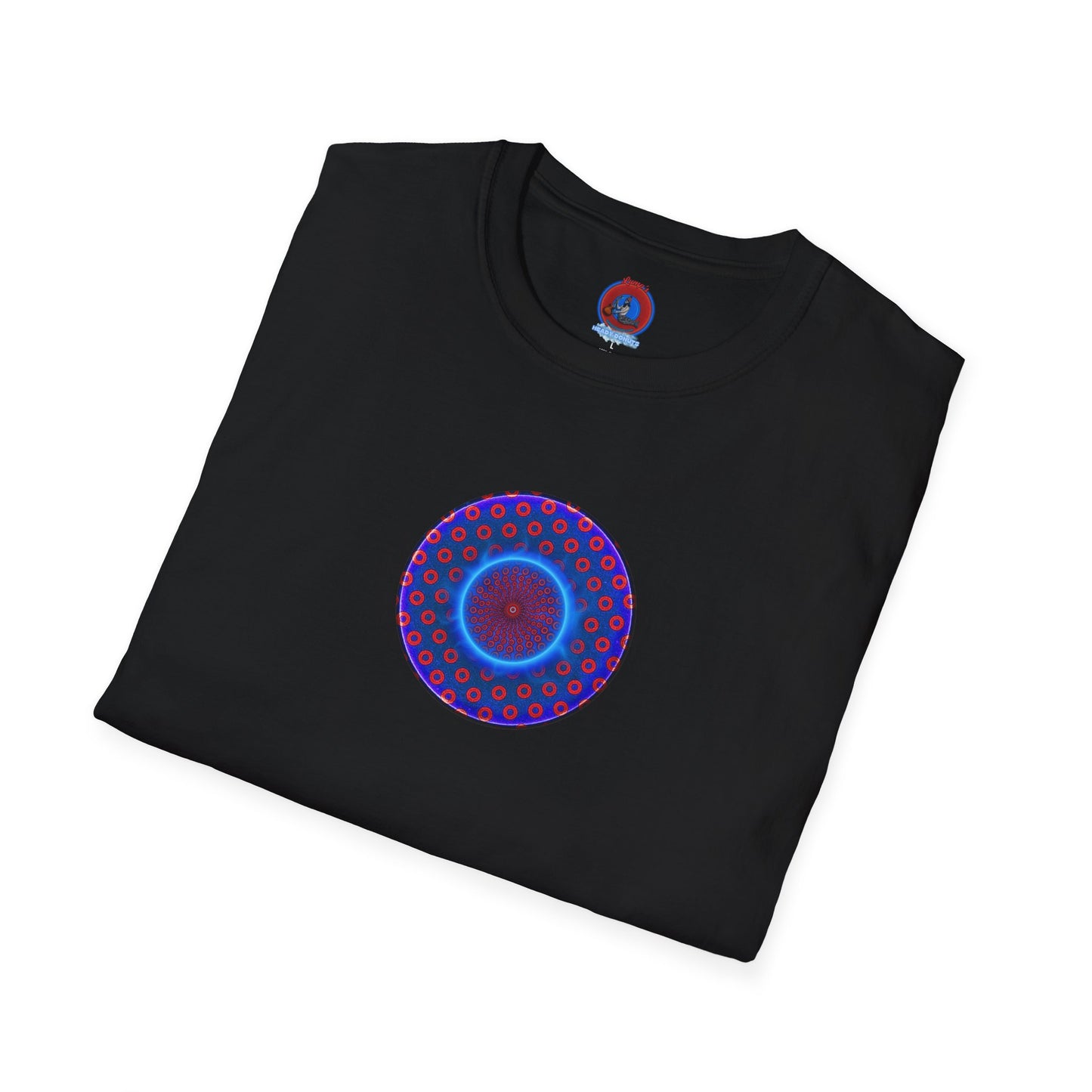Classic Donut Tee - Unisex Soft-Style - "Donut Vortex" - blue/red electric paradox donut