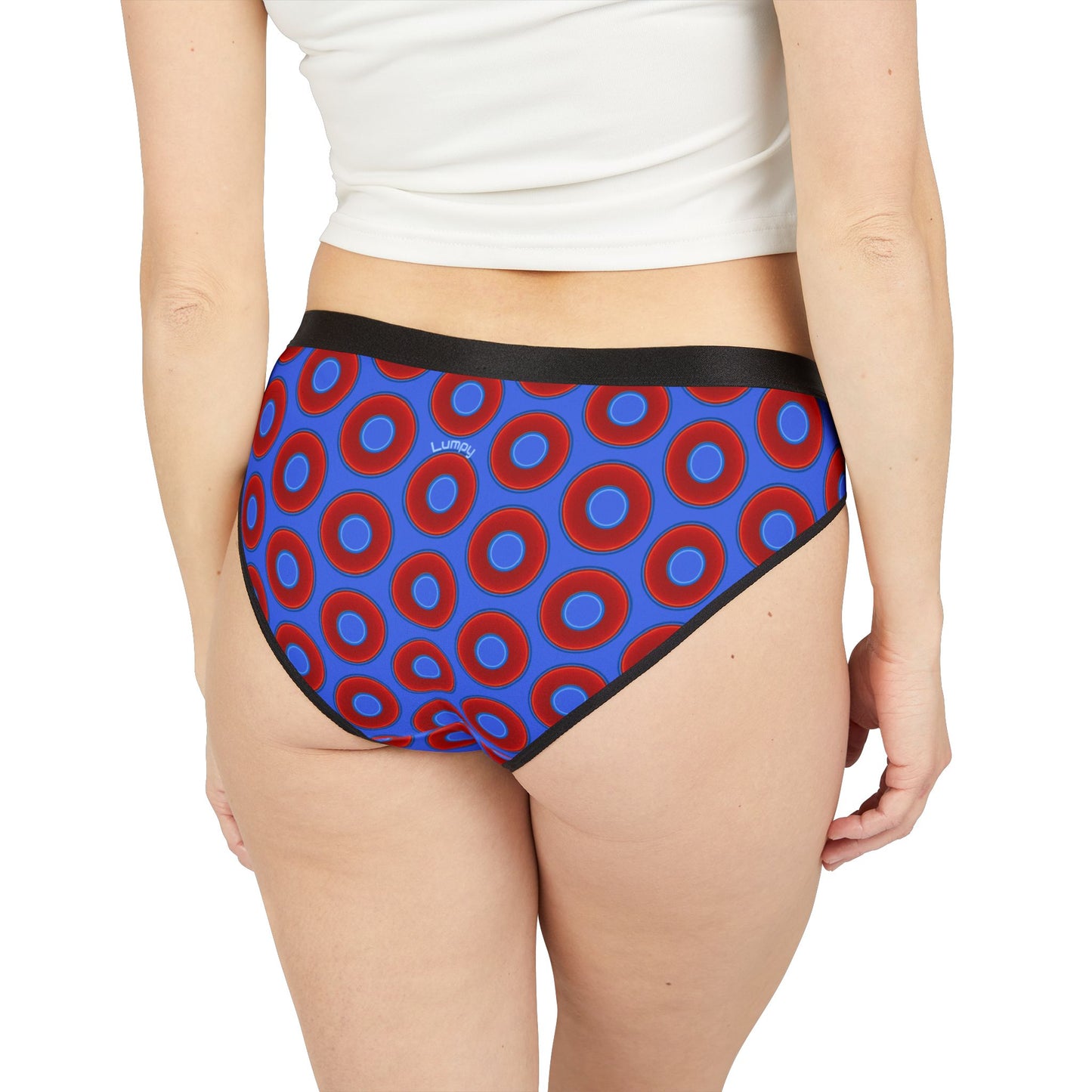 Lumpy Donut Underwear - vivid red donut print w/royal blue background