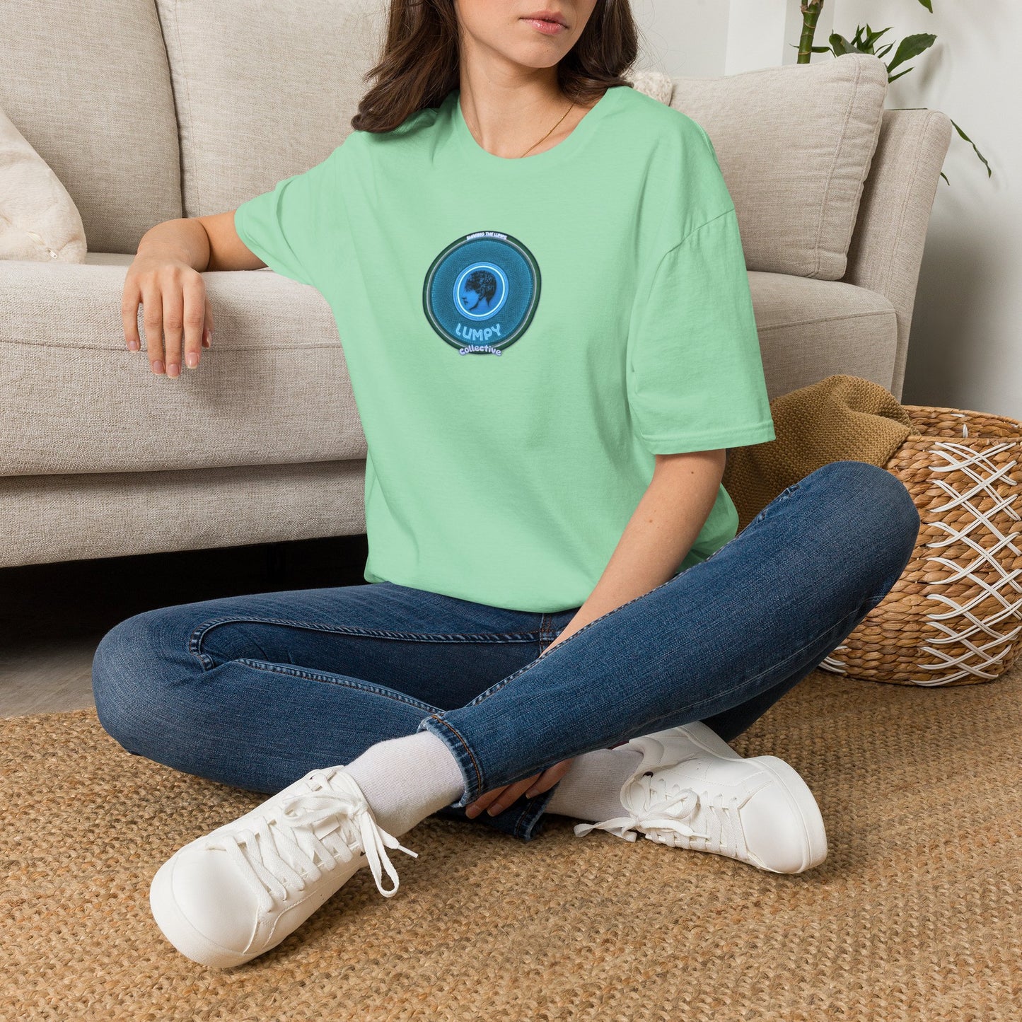 Classic Donut Tee - Unisex Soft-Style - "Lumpy Collective Donut" - aquamarine blue/green lumpy donut - variant 3
