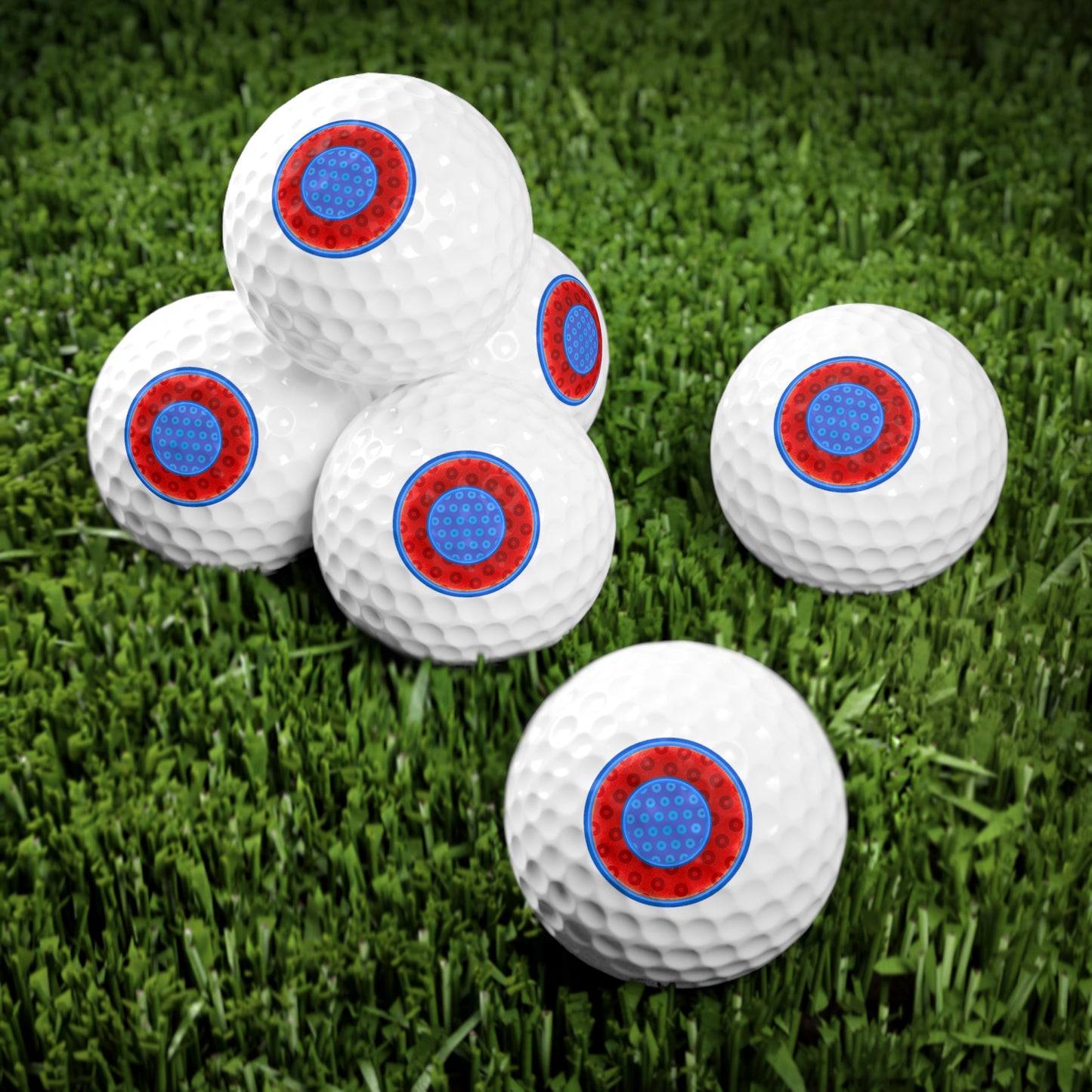 Lumpy Donut Golf Balls - 6-pack - "Plain/Abstract Donut" - red/blue widemouthed paradox donut