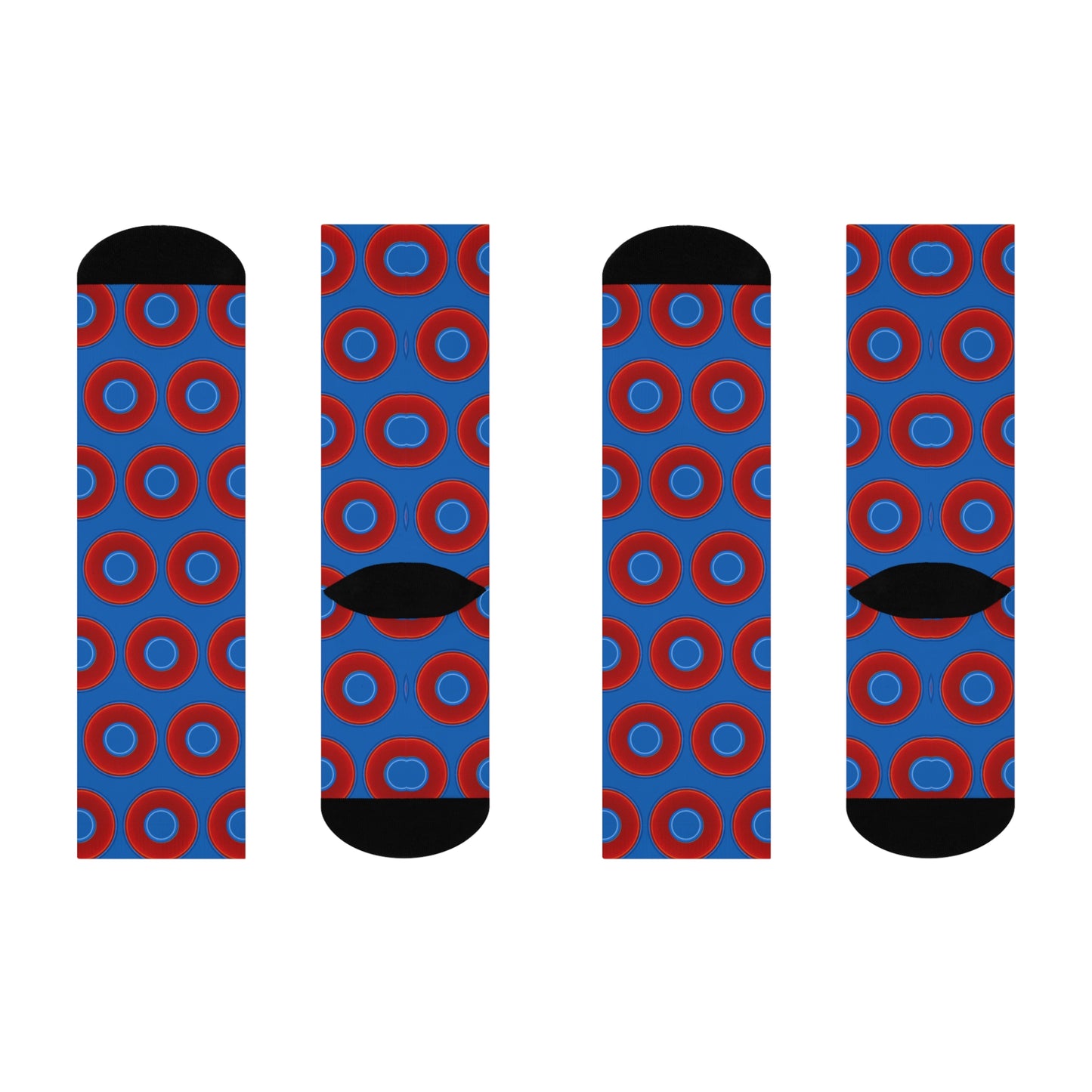 Lumpy Sox - cushioned crew - vivid red donut print w/dark royal blue background
