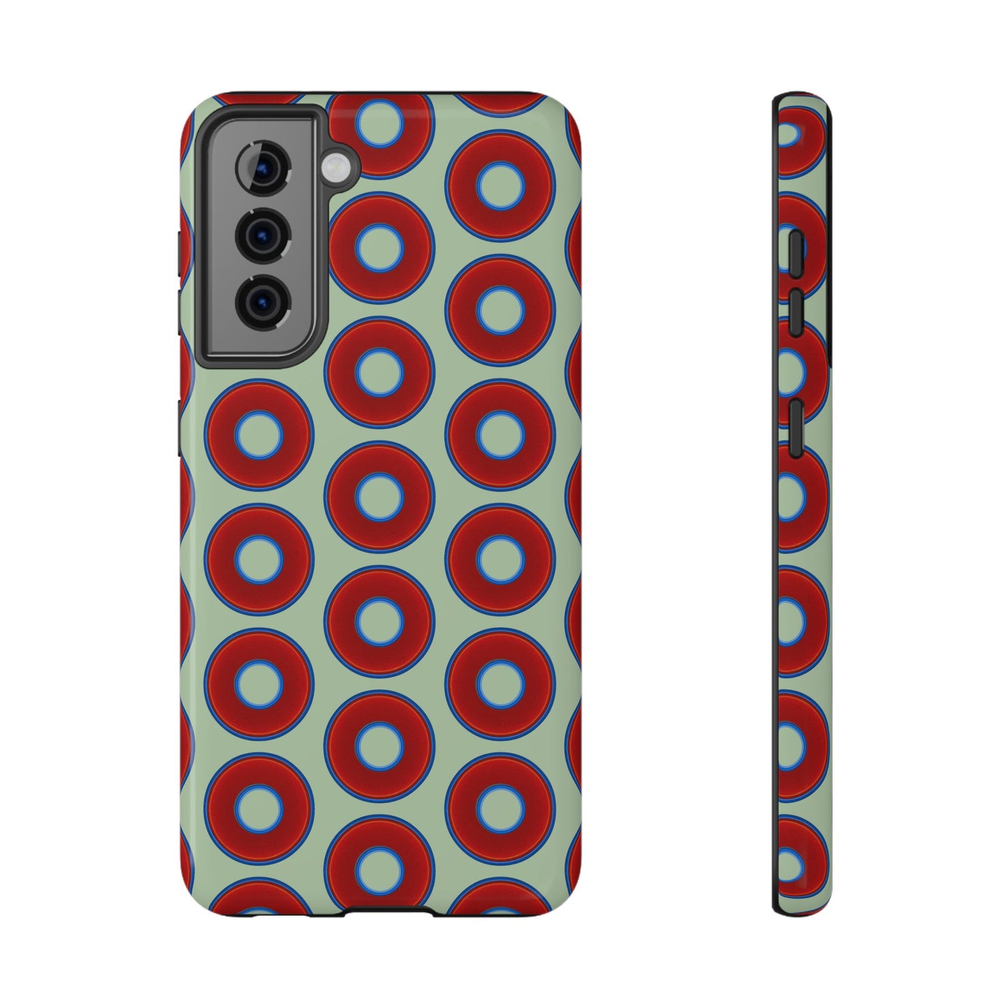 Impact-Resistant Lumpy Donut Case - red vivid donut print w/seafoam green background