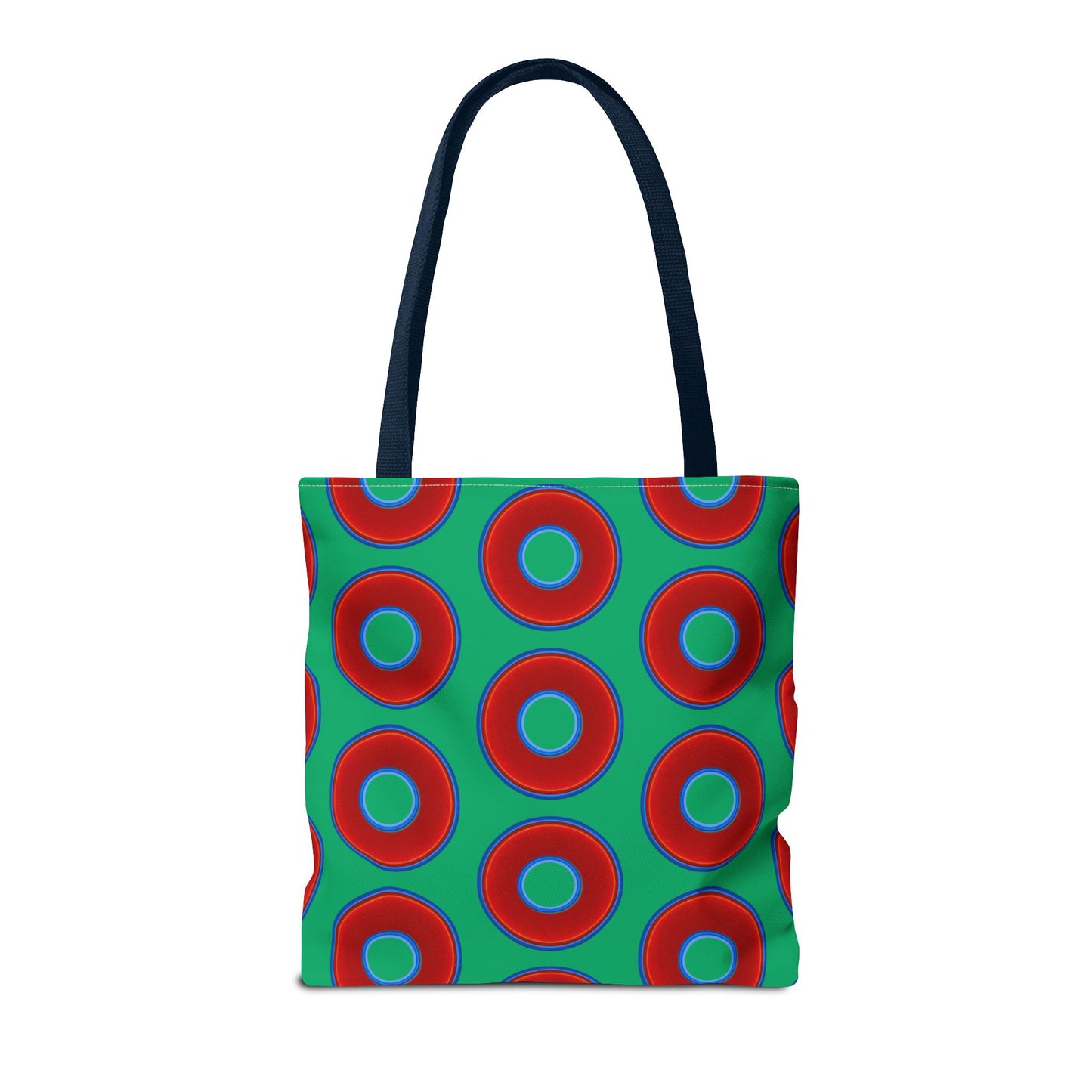 Lumpy Beach/Tote Bag - red vivid donuts w/jade green background