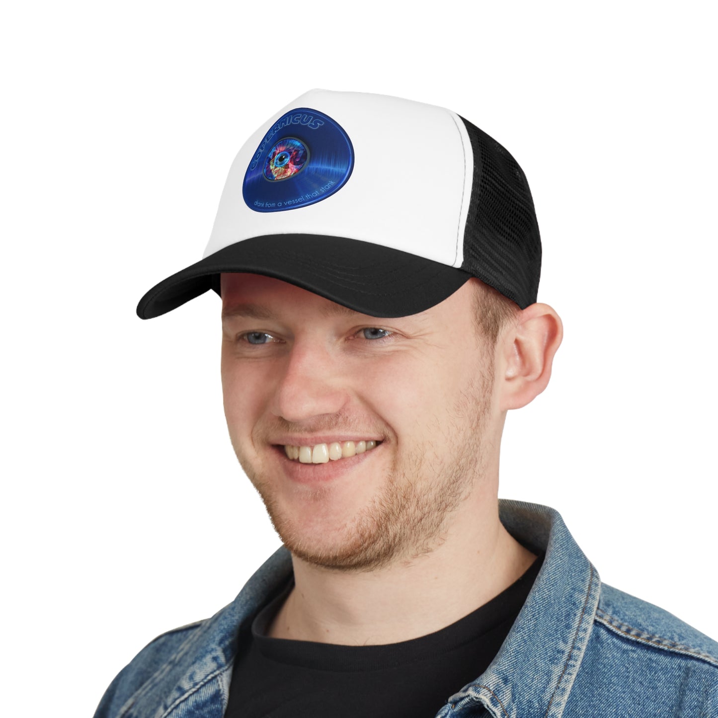 Lumpy Trucker Hat - "Drunken Copernicus Donut" - variant 1 - blue donut