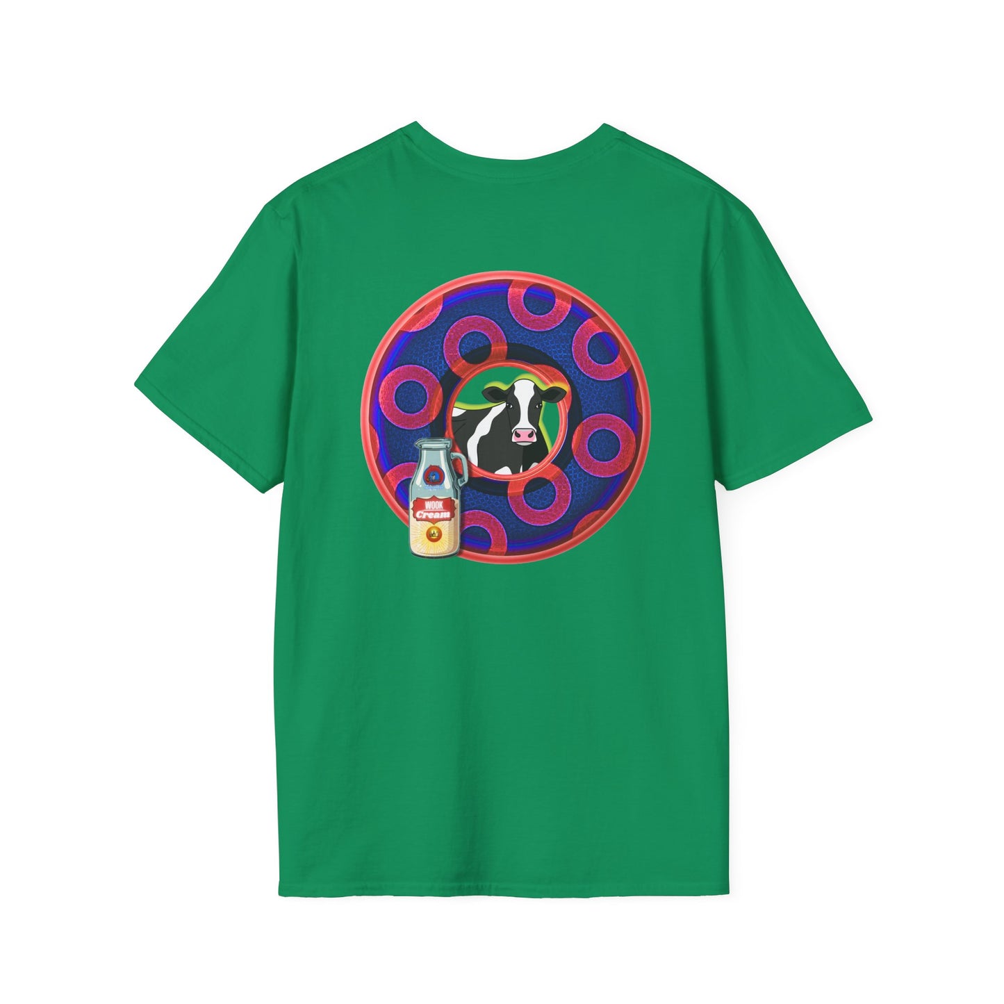 Classic Donut Tee - Unisex Soft-Style - "Beefy Wooked Cream - YEMSG Donut" - electric blue/red rustic paradox donut