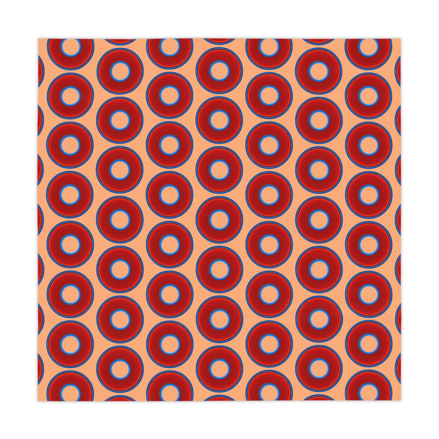 Lumpy Tablecloth - 55.1" x 55.1" - vivid red donuts w/peach background