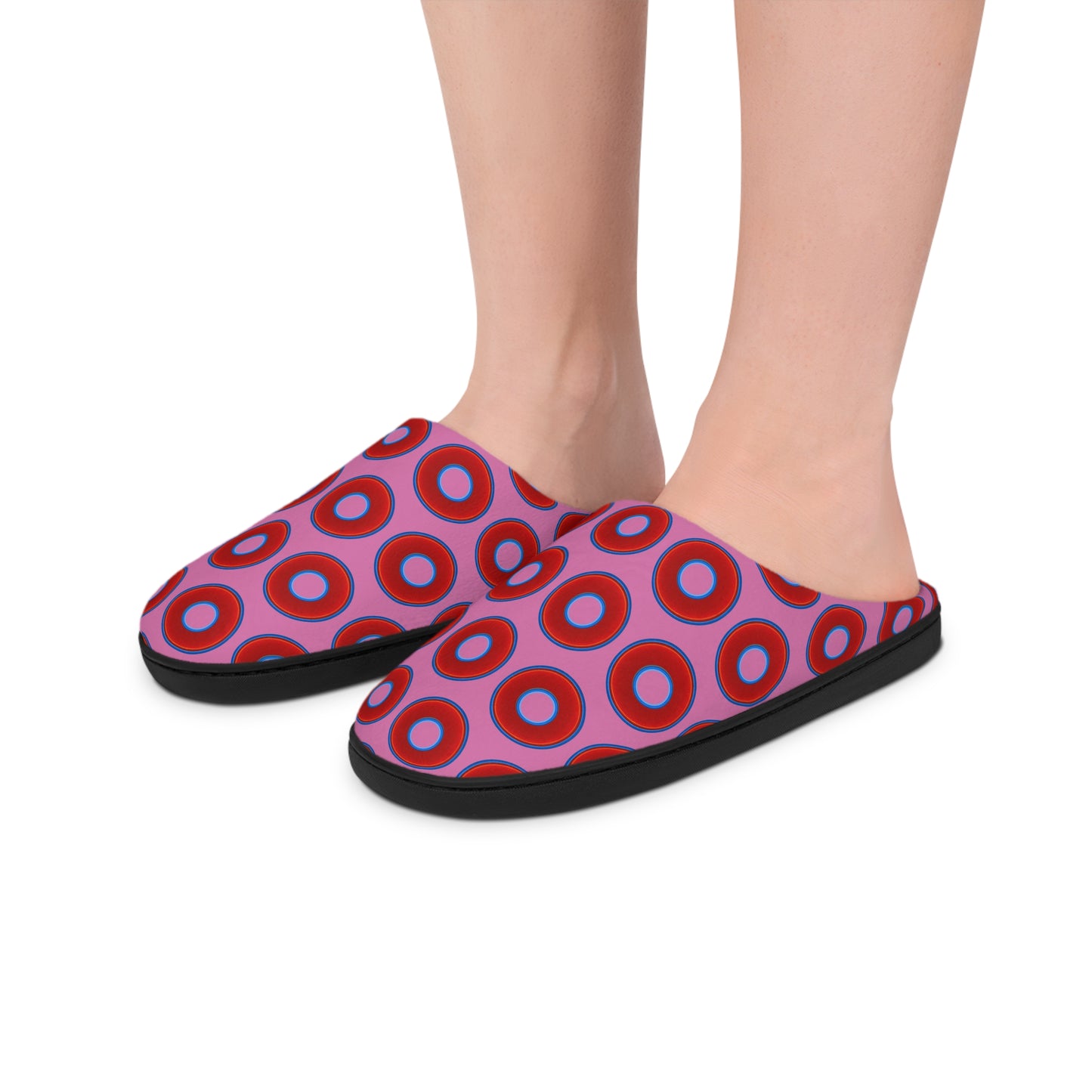 Men's Lumpy Slippers - red vivid donut print w/pink background