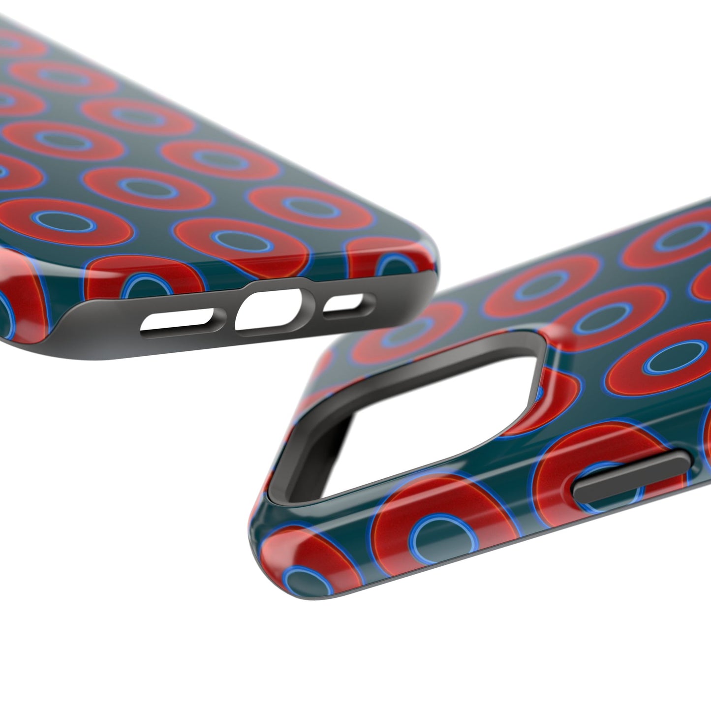 Impact-Resistant Lumpy Donut Case - red vivid donut print w/midnight green background