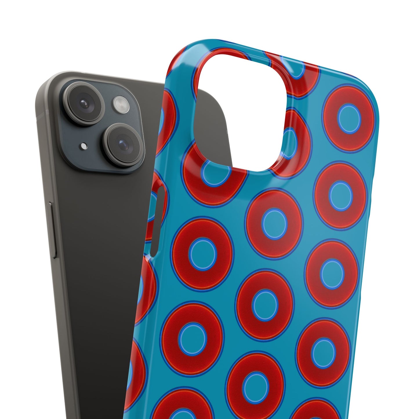Lumpy Donut Snap Case - red vivid donut print w/aquamarine blue background
