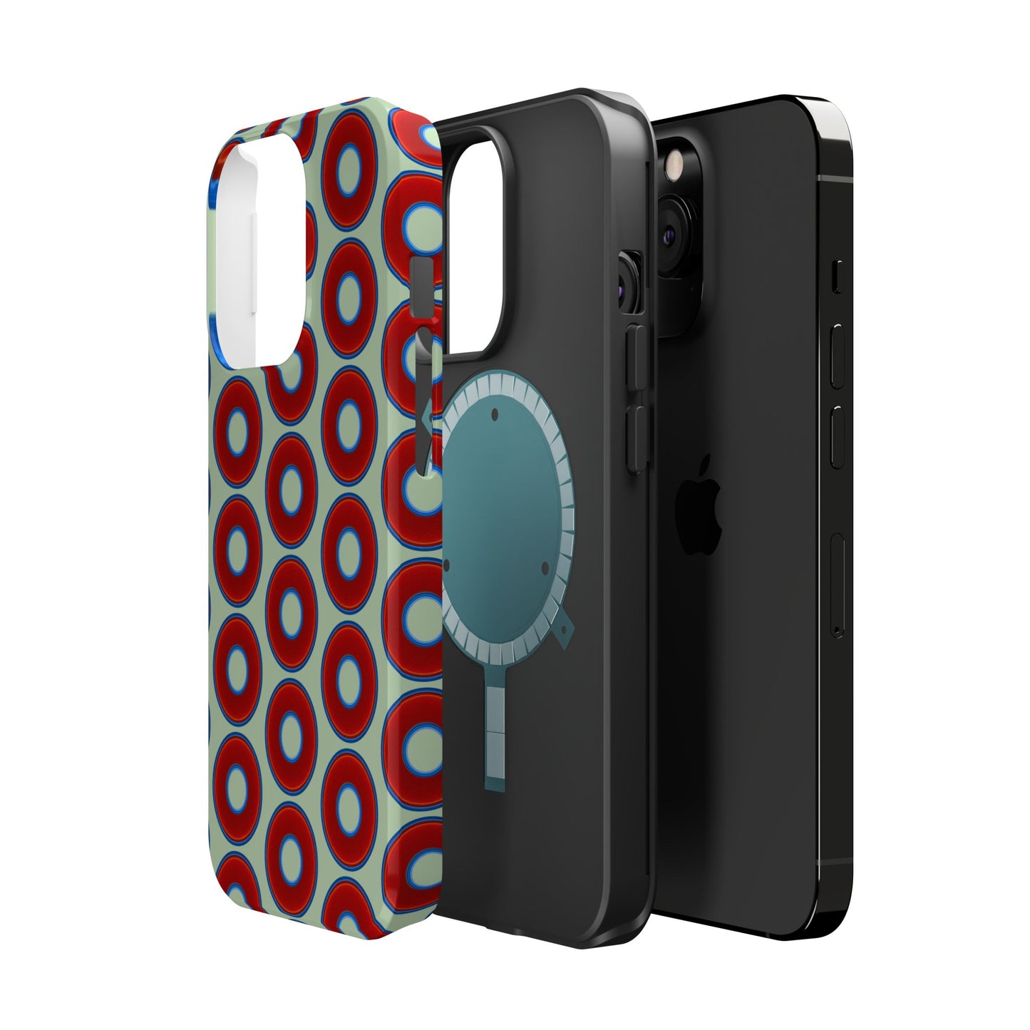 Magnetic Tough Donut Case - red vivid donut print w/seafoam green background