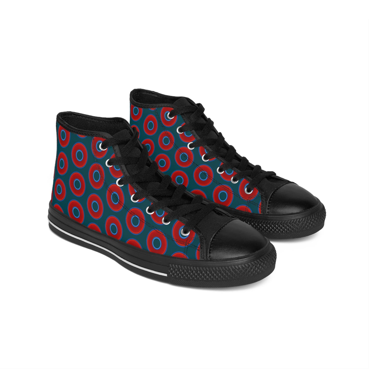 Men's Cushiony Convectors - High Tops - red vivid donuts w/midnight teal green background