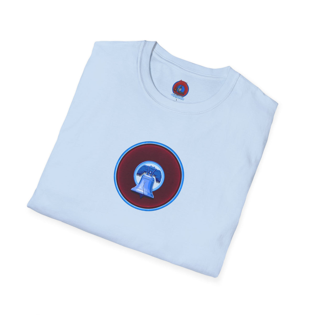 Classic Donut Tee - Unisex Soft-Style - "Brotherly Donuts Jawn" - vivid dark purple-red/light blue donut
