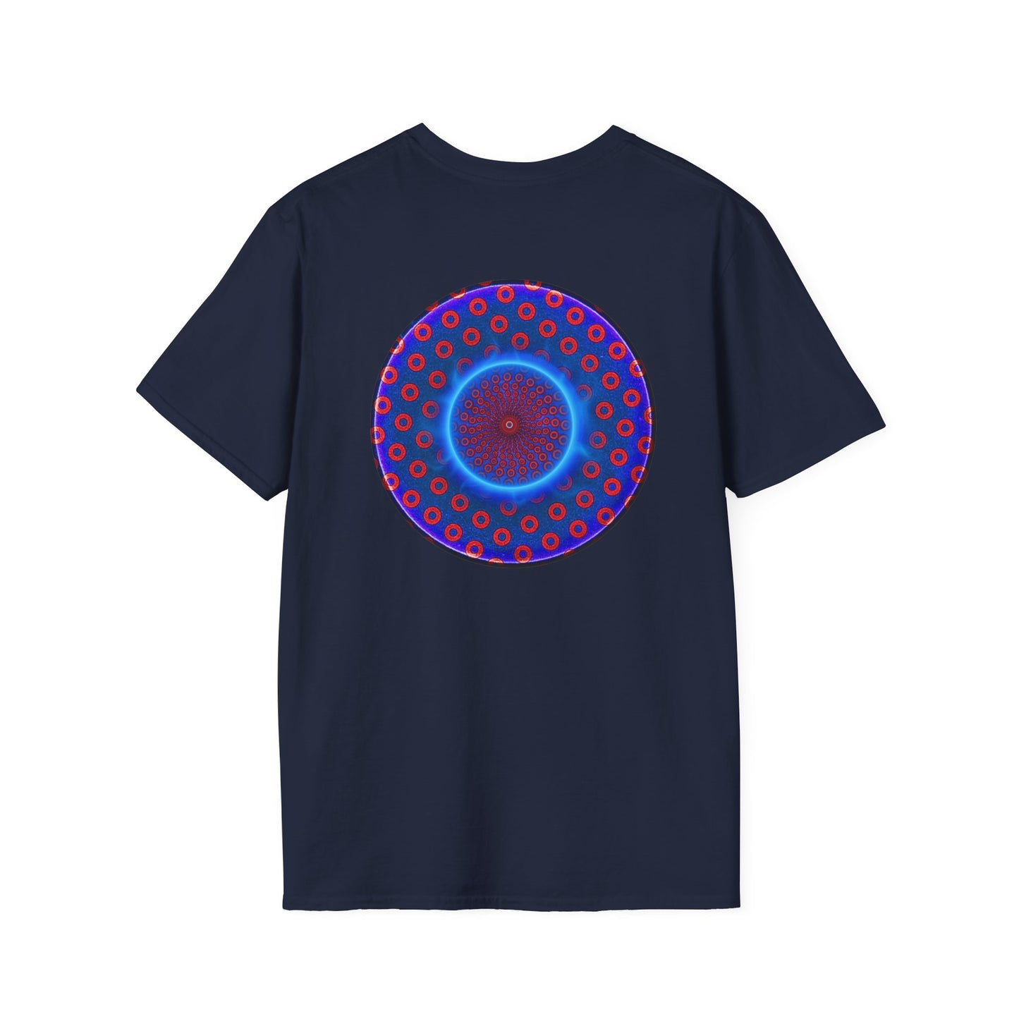 Classic Donut Tee - Unisex Soft-Style - "Donut Vortex" - blue/red electric paradox donut