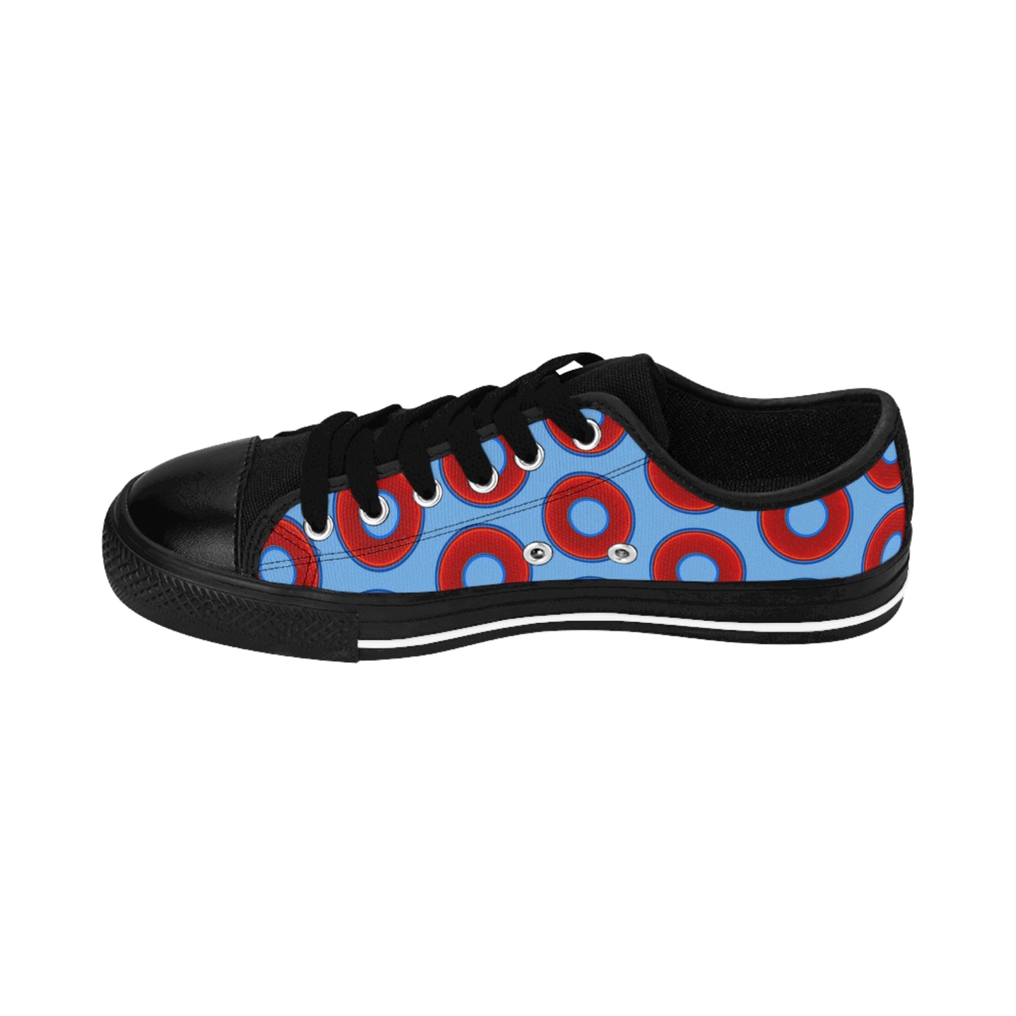 Women's Cushiony Convectors - Low Top - large red vivid donut print w/light blue background